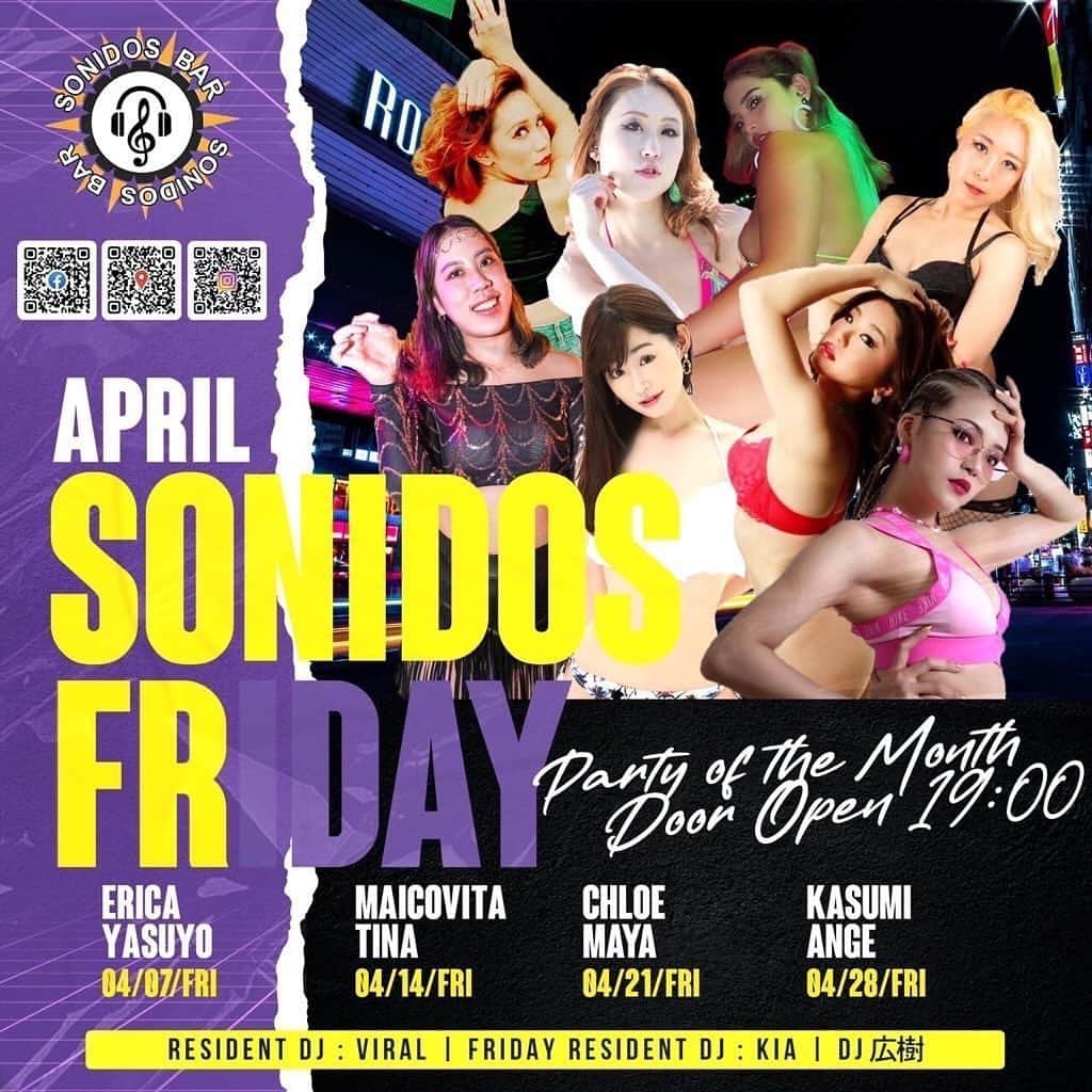 Maicovitaのインスタグラム：「4月の金曜日の @sonidos_roppongi.official  です❣️ 宜しくお願い致します💗  #dancer  #club #bar」