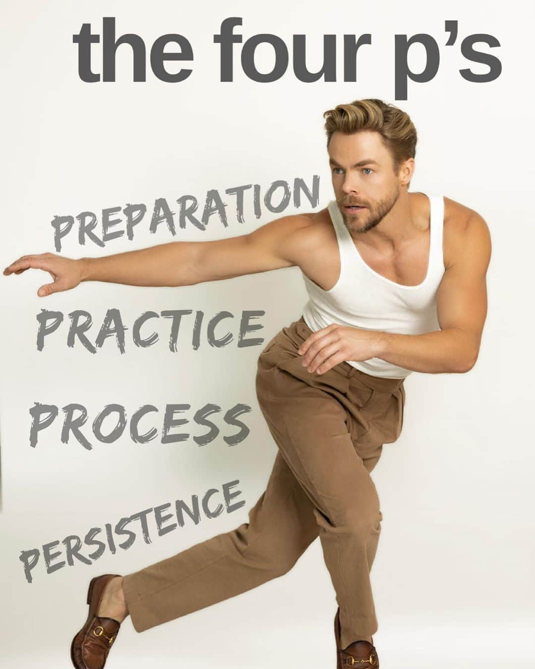 デレク・ハフのインスタグラム：「A good lil reminder of The four P's - Preparation, Practice, Process, and Persistence - are essential ingredients for achieving success in any endeavor.  Preparation- ensures that you are equipped with the necessary knowledge and resources to tackle any challenge.  Practice- hones your skills and helps you become proficient in your craft. “What you practice in private, you’ll be rewarded for in public.” Process- provides structure and direction, ensuring that you stay on track and make progress towards your goals.  And  Persistence- keeps you going when the going gets tough, helping you push through setbacks and obstacles. Failure can’t live in the presence of persistence.   Remember, the journey is just as important as the destination, and it's the effort we put in along the way that ultimately leads to our success. You can’t always control the potential result  However these four P’s are the result in and of themselves.  So remember, preparation, practice, process, and persistence are not just nice-to-haves, but essential components of any successful journey.」