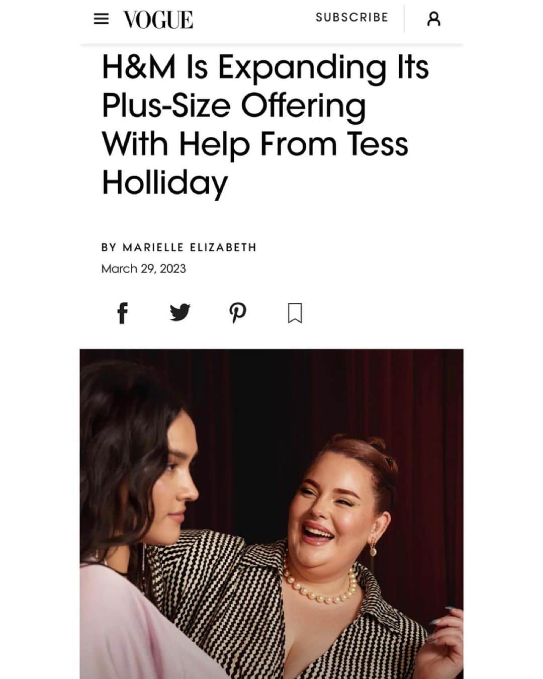 テス・ホリデーのインスタグラム：「Over a year in the making and one of the most meaningful roles I’ve ever taken on!!! 😭 My heart is so full!!! Thank you to @voguemagazine for the exclusive and @marielle.elizabeth for the amazing piece! The team that I get to work with at @hm has made the amazing role I’ve stepped into even sweeter! @veganinfurs @ethantodd @js5n @dianawking @andrew.meissner Noah, Chloe, Megan, Donna, and my entire H&M family- the work you’ve put into this shows and I’m so honored to work alongside y’all! Thank you for genuinely caring about not only what I have to say, but for investing and prioritizing our plus size community. Today we created a runway for change for the rest of the fashion industry.  Time to step up or move aside!  Lastly thank you to my incredible team @intention.team @gabonsocial @maximilian_ulanoff and UTA- Liv & Erica especially for never thinking that my dreams are too ridiculous, and always believing in the work I’m doing.   The best is yet to come! 💫 Gonna go cry happy tears now! 🥹😭💘  photos by @mitchlemos 🫶 makeup @rainbowchatman 🫶 hair @angelinapanelli 🫶」