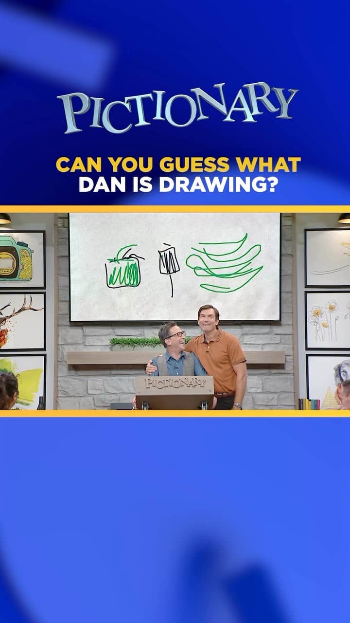 ダン・ブカティンスキーのインスタグラム：「Do you see it? 🤔 ⁠ ⁠ Don’t miss NEW episodes of #Pictionary every weekday! PictionaryOnTV.com for local listings 📺️ ⁠ ⁠ #pictionaryontv #pictionary #jerryoconnell #gameshow #mattel #boardgame #gamesnight」