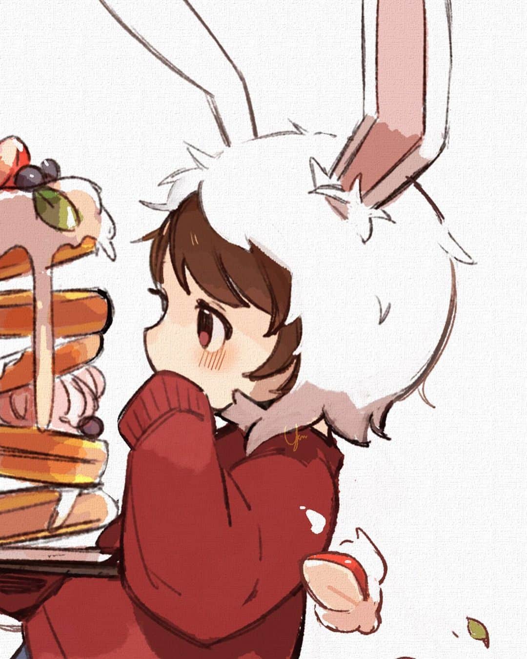 のインスタグラム：「#drawing#illustration#original#originalcharacter#girl#rabbit#bunnygirl#cake#sweets#instagram」
