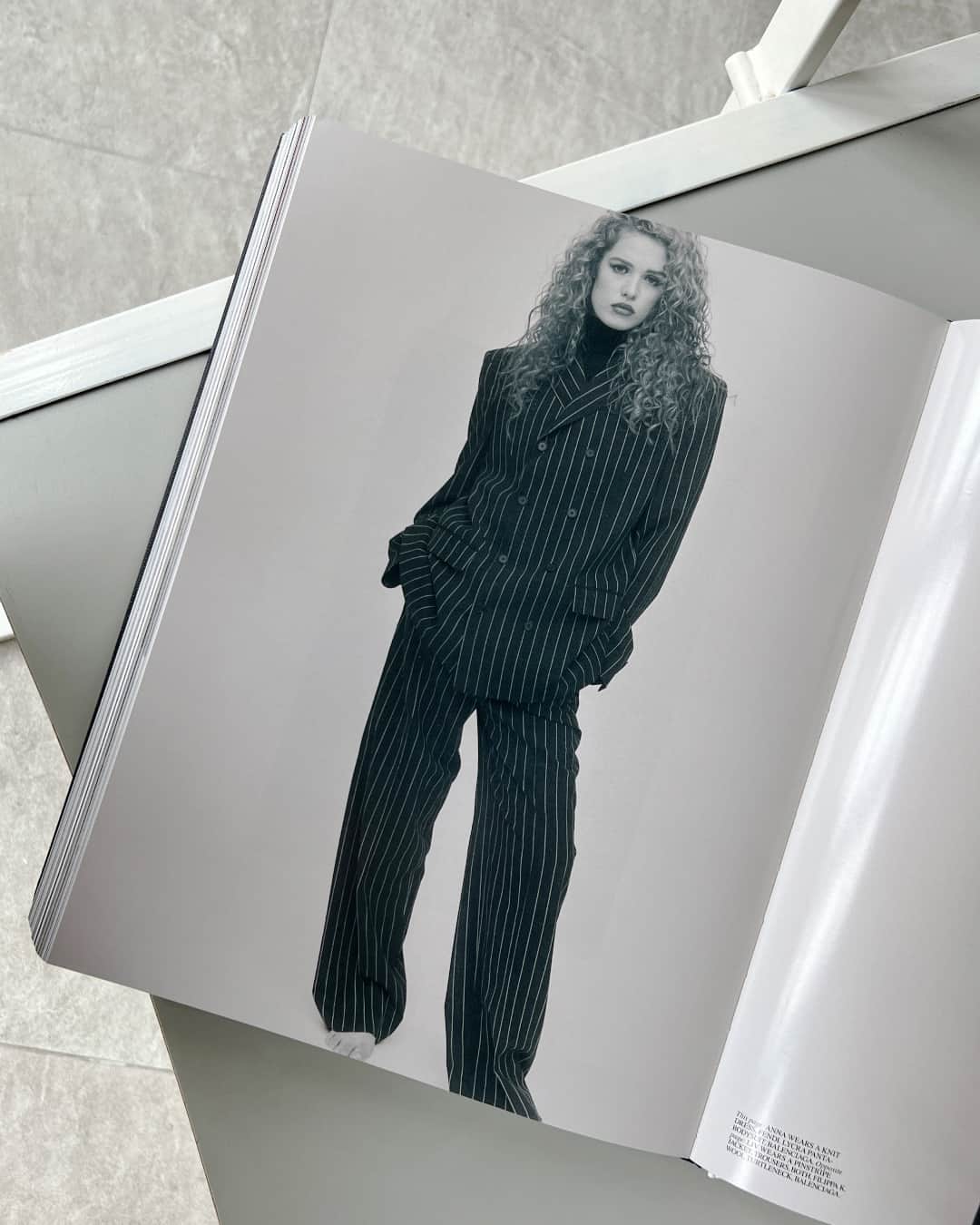 フィリッパコーのインスタグラム：「The Filippa K Spring/Summer 2023 Double Breasted Pinstripe Blazer and Henry Tailored Pinstripe Trousers photographed for @selfservicemagazine  Self Service Magazine editorial credits:  Photographed by @olarindal Styled by @_mariechaix_ Model @liviawalters」