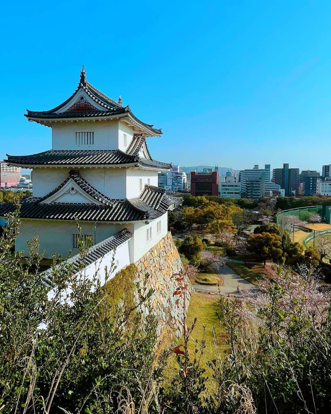 百合華さんのインスタグラム写真 - (百合華Instagram)「#明石城 🏯✨🌸  #japan #日本 #兵庫県 #明石公園 #お花見散歩 #明石城跡散策  #お城からの風景  #歴史と現代の融合 #明石城跡からの眺め  #お城の石垣って美しい  #日本の歴史に触れてみる  #明石城跡展望台からの眺め  #時代の流れを感じられる幸せ  #絶景を眺めながらの贅沢な時間」3月30日 16時41分 - yurika.lovelily