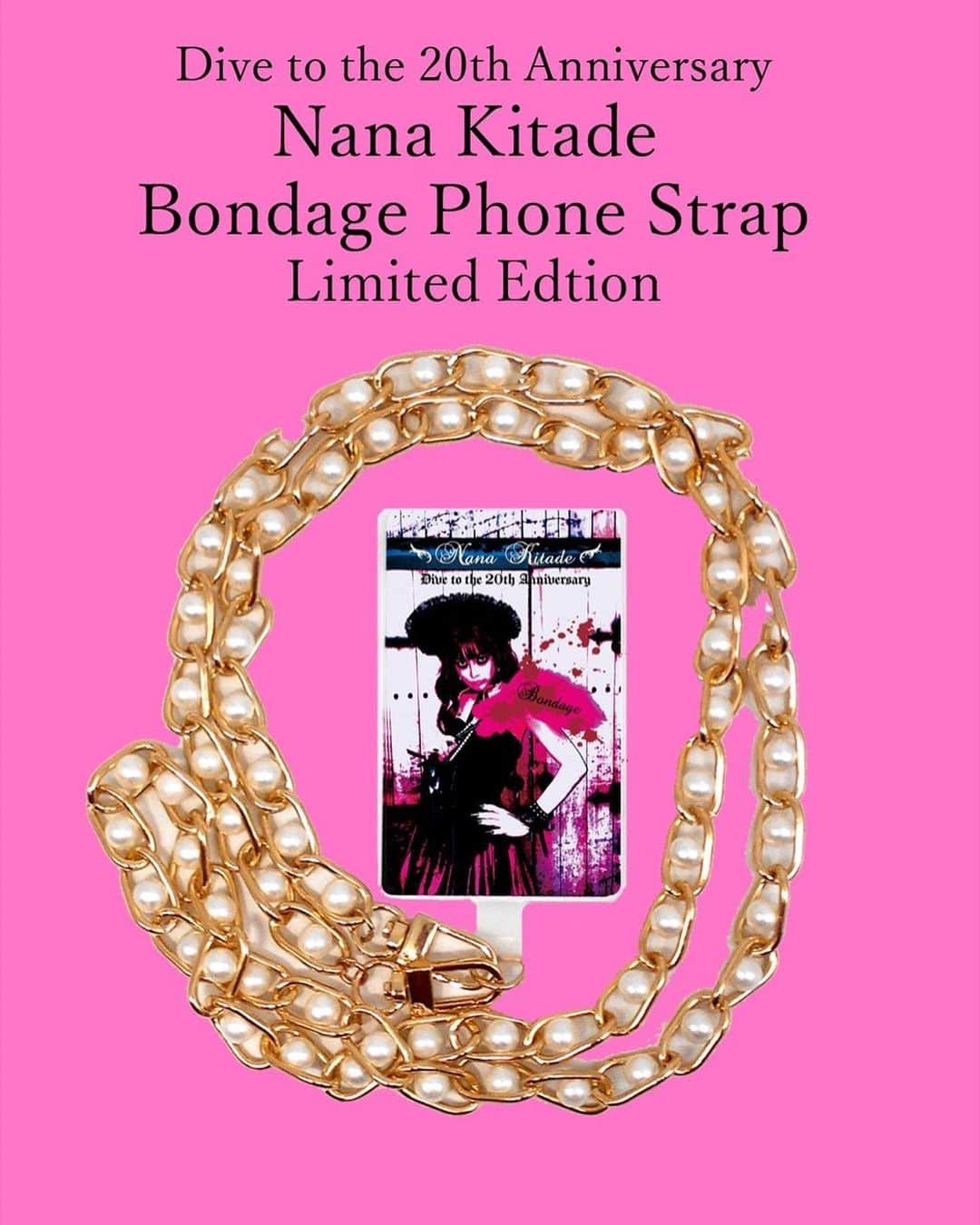 北出菜奈のインスタグラム：「_ _  ❤️‍🔥新作限定グッズ発売のお知らせ❤️‍🔥  ✨Bondage Phone Strap✨ - Limited edition special set -  北出菜奈デビュー20周年記念特別公演第三弾「Bondage」開催を記念した受注生産アイテムも5/3発売決定(3,500円)  Bondageにちなんで、拘束具風にフォンストラップを作ってみたよ⛓️クリアケースを使えば、それぞれのスマホを北出菜奈Bondage仕様にできます。手に持っているのはムチ⚰️ パールチェーンのストラップで拘束したい🧨  北出菜奈オフィシャルストアで4/1(土)〜4/9(日)予約受付🗡  4/1(土)13:00～ 北出菜奈オフィシャルストアにて受付開始 nanakitade.jp/store もしくはリンクのStoreから詳細、購入できます。  確実に入手されたい方は北出菜奈オフィシャルストアで4/1(土)〜4/9(日)の先行予約でお申込みください。  グッズは4/1(土)からの先行予約をおすすめします🌹  ⚠️限定アイテムは、先行予約での販売のみなので必ず予約してね🫶🏻  - Dive to the 20th Anniversary - 北出菜奈 アルバム全曲ライヴ 第三弾『𝐁𝐨𝐧𝐝𝐚𝐠𝐞』チケット情報🌹  🎙ライヴ 2023年5月3日(水祝) 渋谷Club Malcolm 🎫チケット4/1(土)13:00受付開始  4/1(土)13:00～ 北出菜奈オフィシャルストアにて受付開始 nanakitade.jp/store  リンクのShowsから詳細、購入できます。  📱配信ライヴ 2023年5月4日(木祝) ZAIKO 20:00〜 🎟チケット4/15(土)20:00販売開始  nanakitade.zaiko.io/item/354463 もしくはリンクのShowsから詳細、購入できます。  🌎FOR OVERSEAS FANS🌏  Nana Kitade official store accepts pre-order for Nana Kitade merch and ship worldwide. PayPal available.  Feel free to contact us👉  Please send a message to the link tree of the profile → official website → contact」