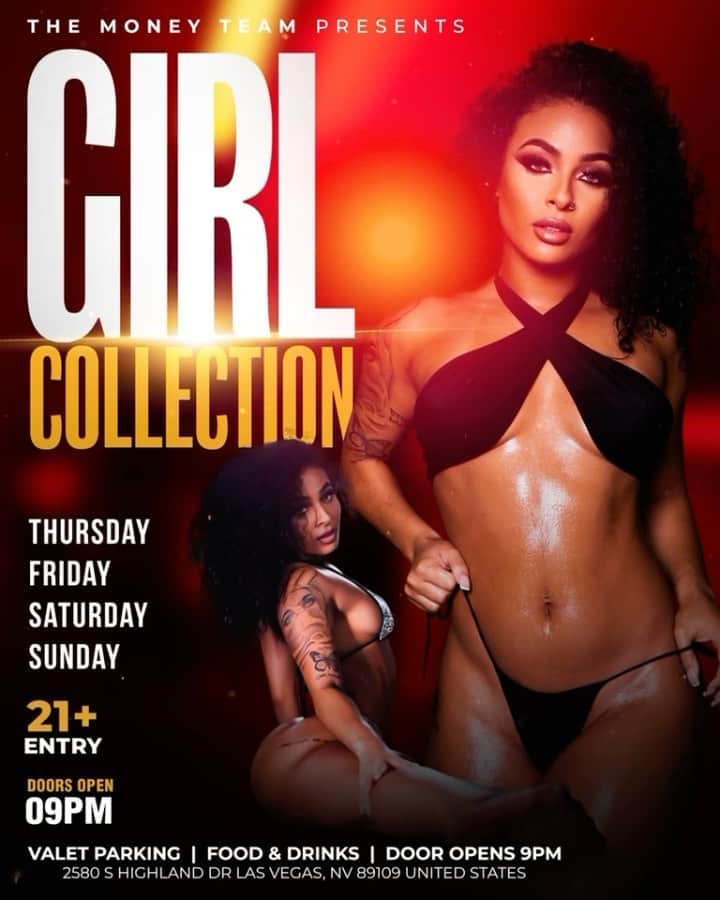 フロイド・メイウェザー・ジュニアのインスタグラム：「GIRL COLLECTION IS THE PLACE TO BE IN VEGAS ALL WEEKEND LONG  DOOR OPENS @ 9:00pm   •THURSDAY •FRIDAY •SATURDAY •SUNDAY  Must be 21 To Enter.  Ladies are welcome with or without male companion.  Come party at the best most luxurious venue in Las Vegas “Girl Collection”  GIRL COLLECTION 2580 S Highland Dr Las Vegas, NV 89109 1 -(844) 447-5758  #GirlCollection  @girl.collection_lv」