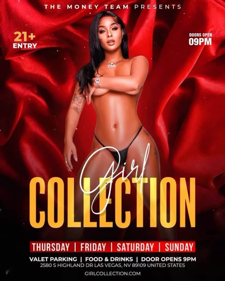 フロイド・メイウェザー・ジュニアのインスタグラム：「GIRL COLLECTION IS THE PLACE TO BE IN VEGAS ALL WEEKEND LONG  DOOR OPENS @ 9:00pm   •THURSDAY •FRIDAY •SATURDAY •SUNDAY  Must be 21 To Enter.  Ladies are welcome with or without male companion.  Come party at the best most luxurious venue in Las Vegas “Girl Collection”  GIRL COLLECTION 2580 S Highland Dr Las Vegas, NV 89109 1 -(844) 447-5758  #GirlCollection  @girl.collection_lv」