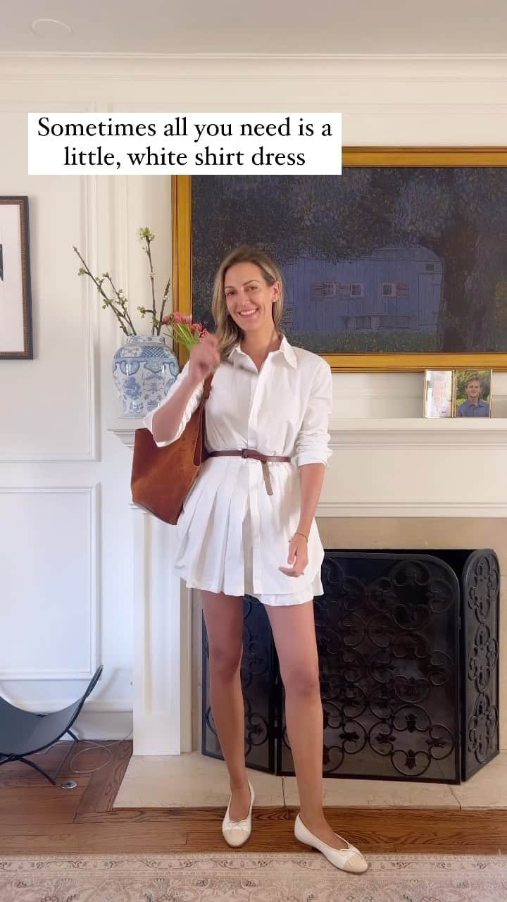 Anna Jane Wisniewskiのインスタグラム：「Nothing beats a crisp white shirt dress in the spring. Even better when it looks like Philip Lim or Jonathan Simkhai but it’s Zara! #zarafinds #springoutfit #shirtdress」
