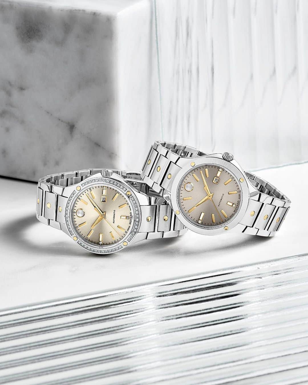 モバードのインスタグラム：「Sophistication for spring. Exquisite Swiss craftsmanship meets modern, sporty design in the #MovadoSE Automatic watch. Tap to learn more.」