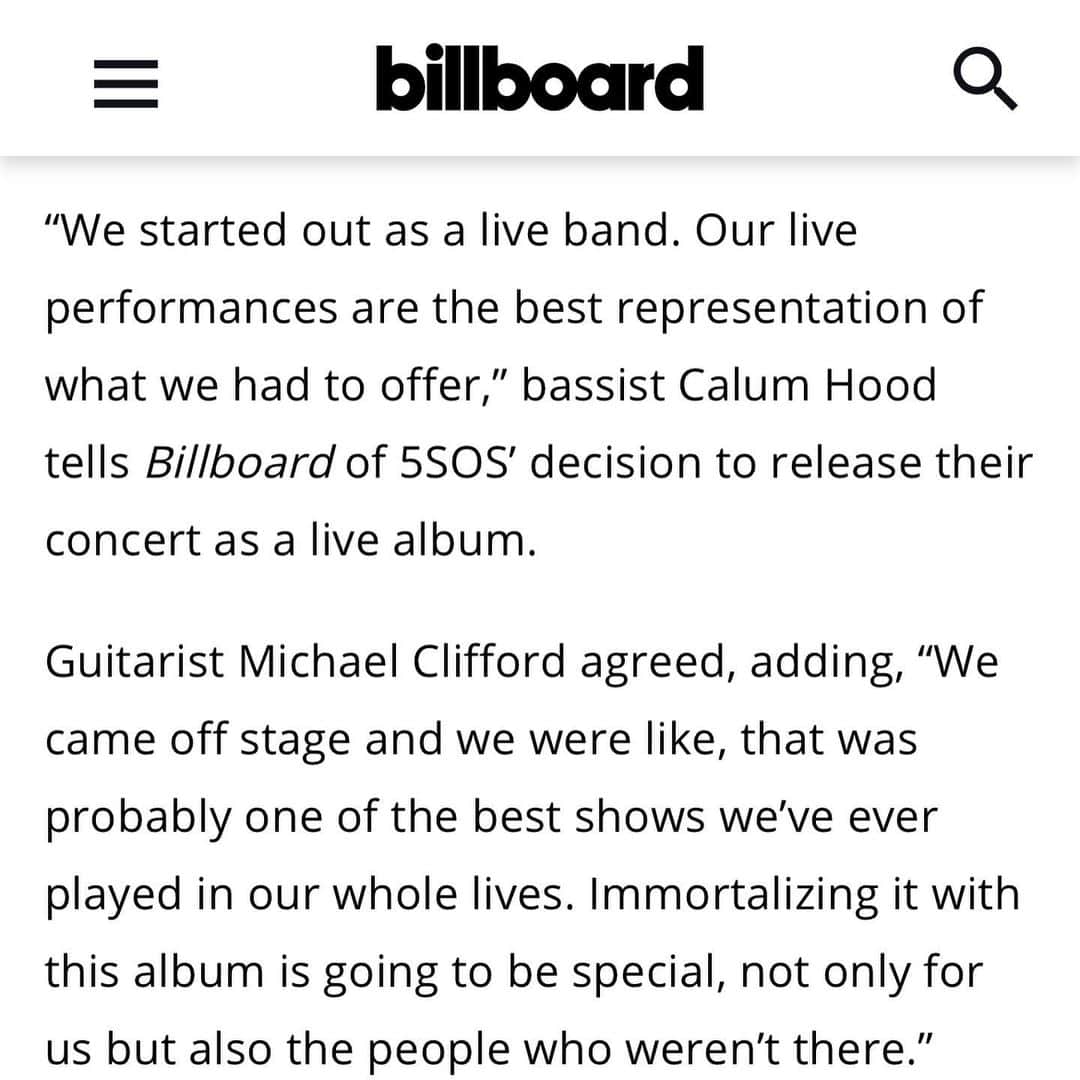 5 Seconds of Summerさんのインスタグラム写真 - (5 Seconds of SummerInstagram)「Thanks @billboard 🙏 Watch the full Royal Albert Hall 'Youngblood' performance now.」4月14日 6時18分 - 5sos