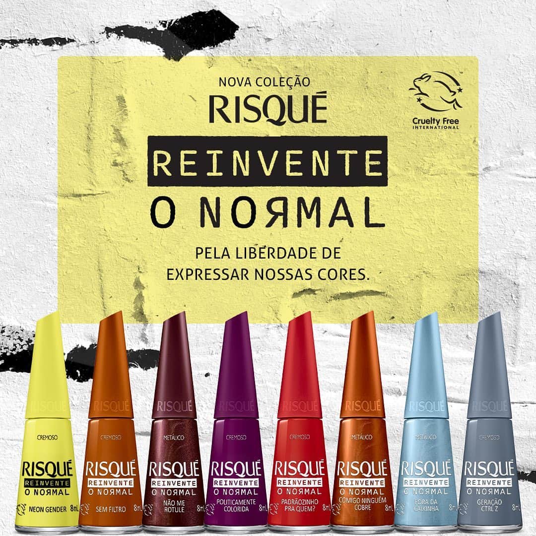 Risqueのインスタグラム：「O que é o normal? Será que não tá na hora de reinventar os padrões? A gente acredita que sim. E se você também quer jogar fora as normas e os padrões, conheça a nova coleção Risqué Reinvente o Normal. É pela liberdade de expressar as nossas cores. <3 lojacoty.com.br  #RisquéReinventeONormal #EsmaltesRisqué #RisquéOficial #Risqué」