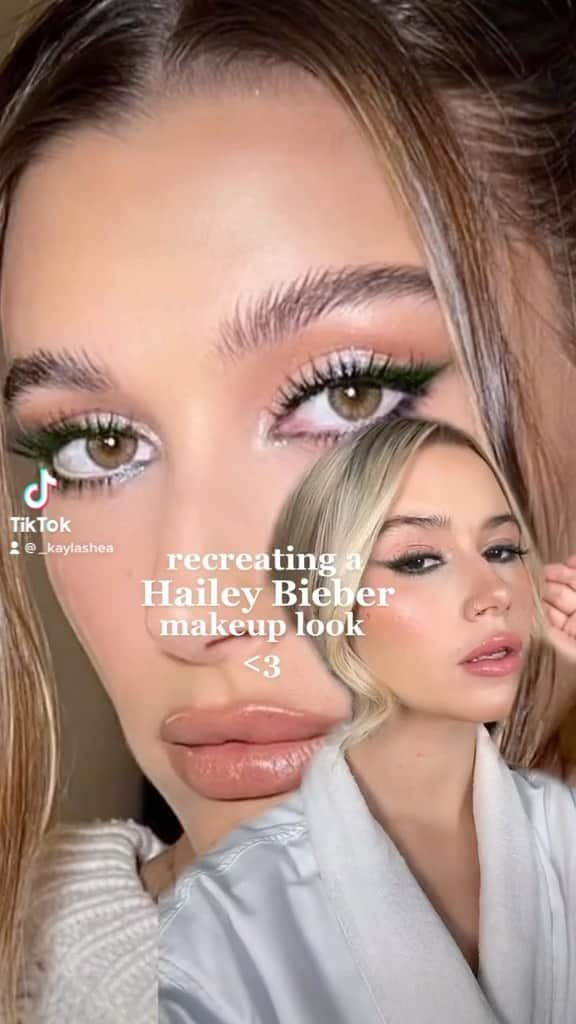 KAYLA SHEAのインスタグラム：「recreated one of my favorite @nikki_makeup & @haileybieber looks 💘 hair by: @jc_hairologist lips by: @freshfacesrx  #makeup #makeuptutorial #makeuprecreation #haileybieber #haileybiebermakeup #grwm #getreadywithme #nikkimakeup」