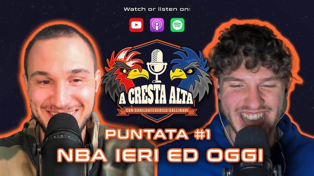 ダニーロ・ガリナリのインスタグラム：「È uscita la nuova e prima puntata del nostro podcast @acrestaltapodcast ‼️ Oggi parleremo delle differenze tra la NBA di ieri e quella di oggi 🏀👀  Cliccate il link nella bio del podcast per accedere alla versione video ed audio 🤞🏻💪🏻  #ACA #acrestalta #podcast」