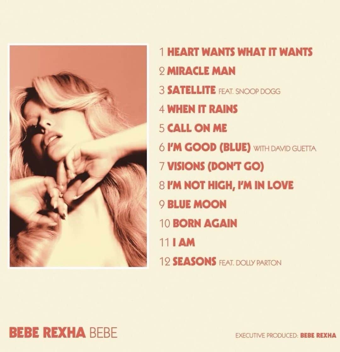 Bebe Rexhaさんのインスタグラム写真 - (Bebe RexhaInstagram)「the full tracklist is here!!! BEBE 4/28 💋」3月31日 2時25分 - beberexha