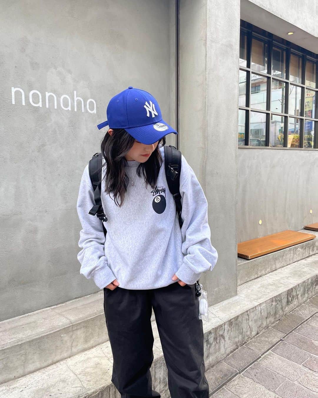 ありさのインスタグラム：「🎱💎   #私服  #ストリートファッション  #stussy  #キャップ」