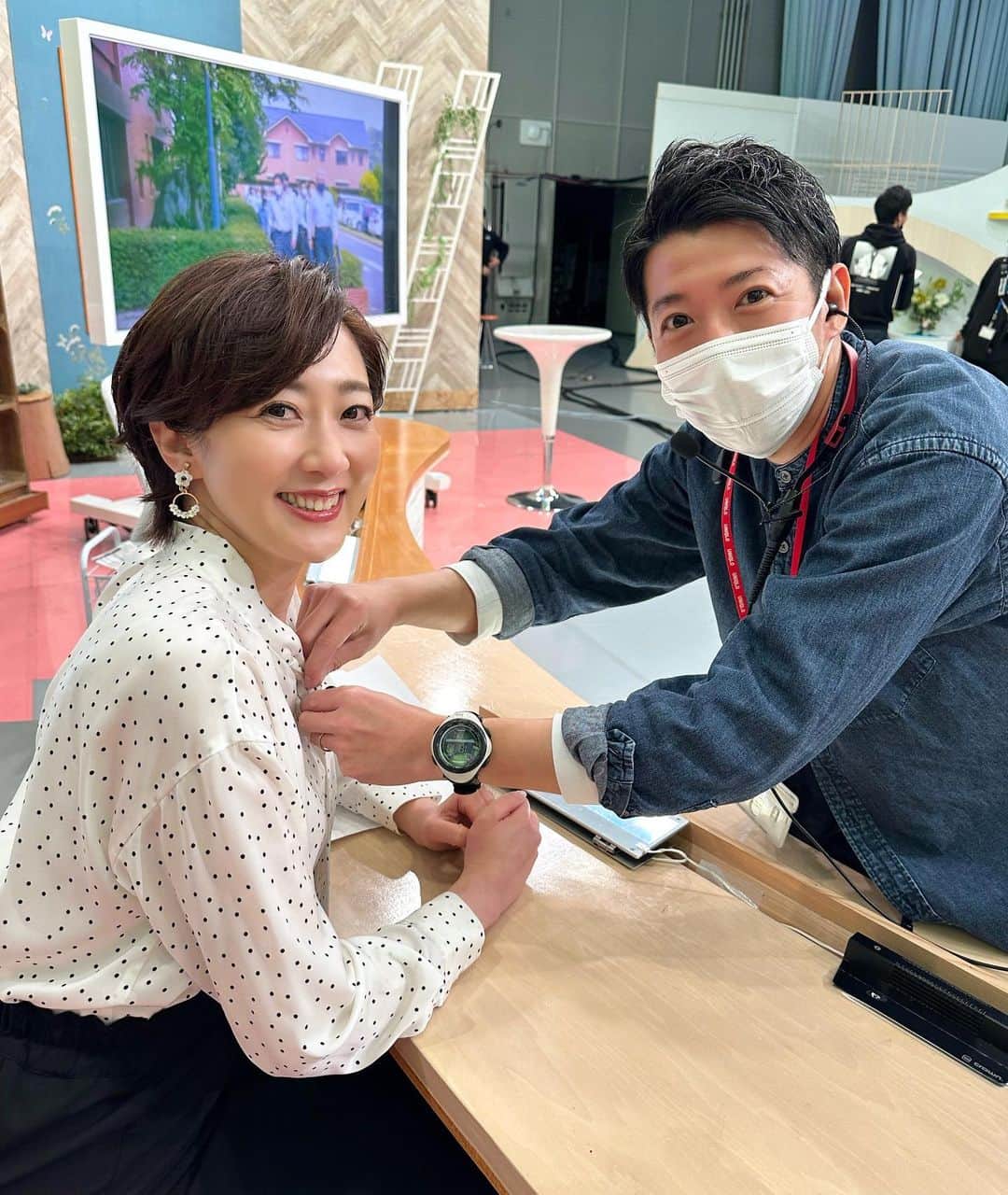 のインスタグラム：「いつも優しく丁寧にマイクを付けてくれていた音声の篠原くん‼︎4月から異動で現場で会う機会が少なくなりそうです😢寂しい。いつも良い音を届けてくれて、ありがとうございました。」