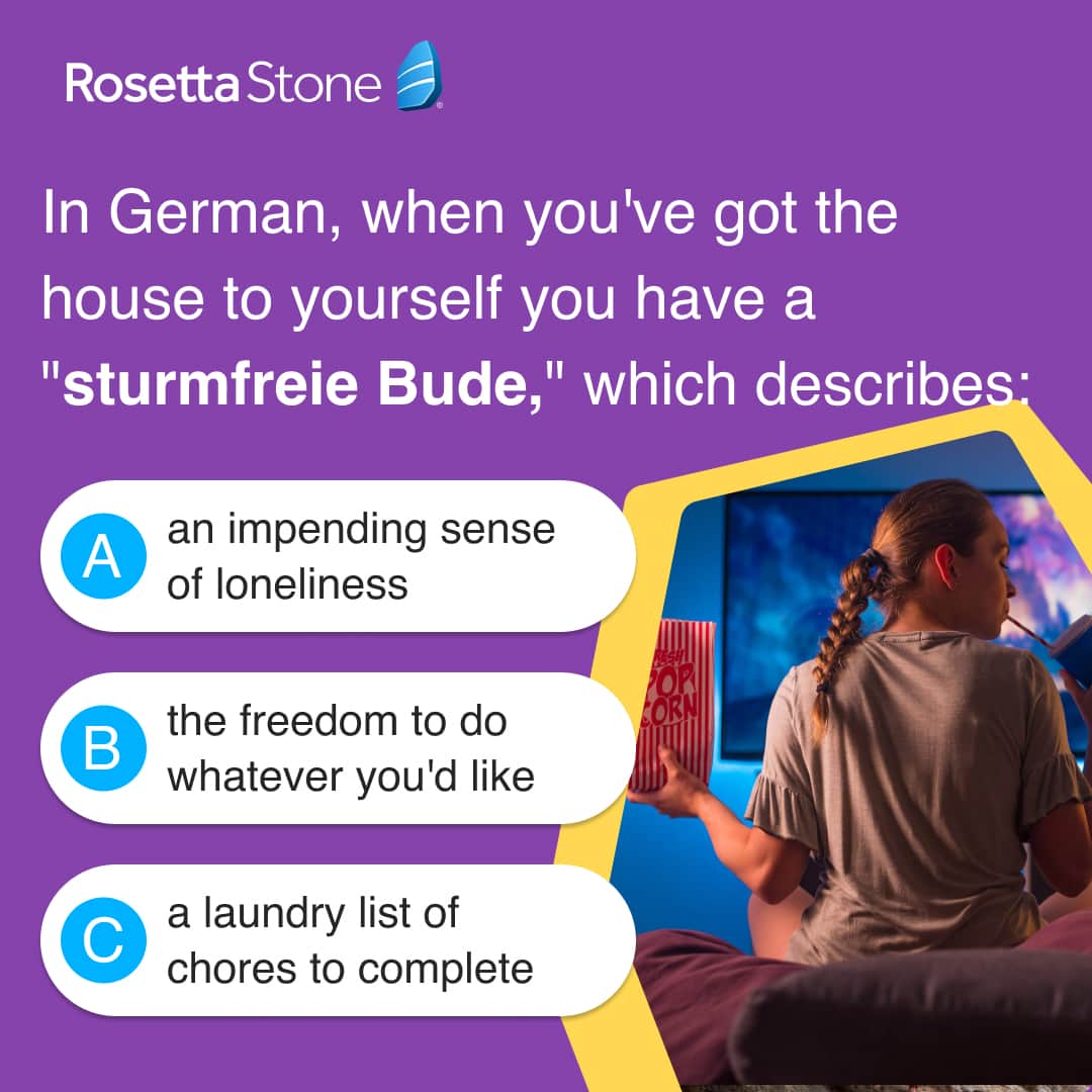 Rosetta Stoneのインスタグラム：「Have fun practicing this phrase the next time you're home alone. #GuessThatWord」