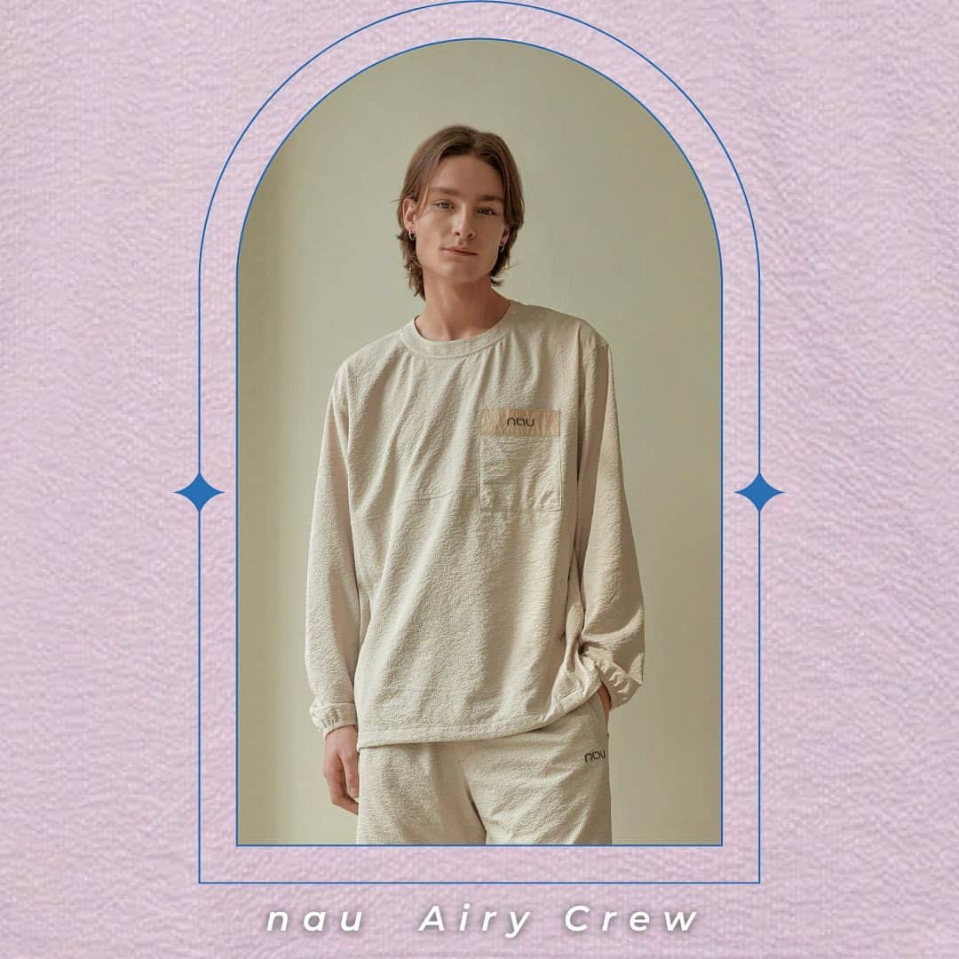 ナウさんのインスタグラム写真 - (ナウInstagram)「Spring 2023 New Style Spotlight 🌞  This long sleeved shirt is made with eco-friendly recycled polyester seersucker fabric—lightweight and breathable, it's the perfect thing to pack it in your bag when you need a wrinkle free extra layer! The Airy Crew has a light and comfortable fit, and is wrinkle resistant— making it ideal for travel.   #seersucker #livenau #springfashion #spring2023collection」3月31日 3時16分 - nauclothing