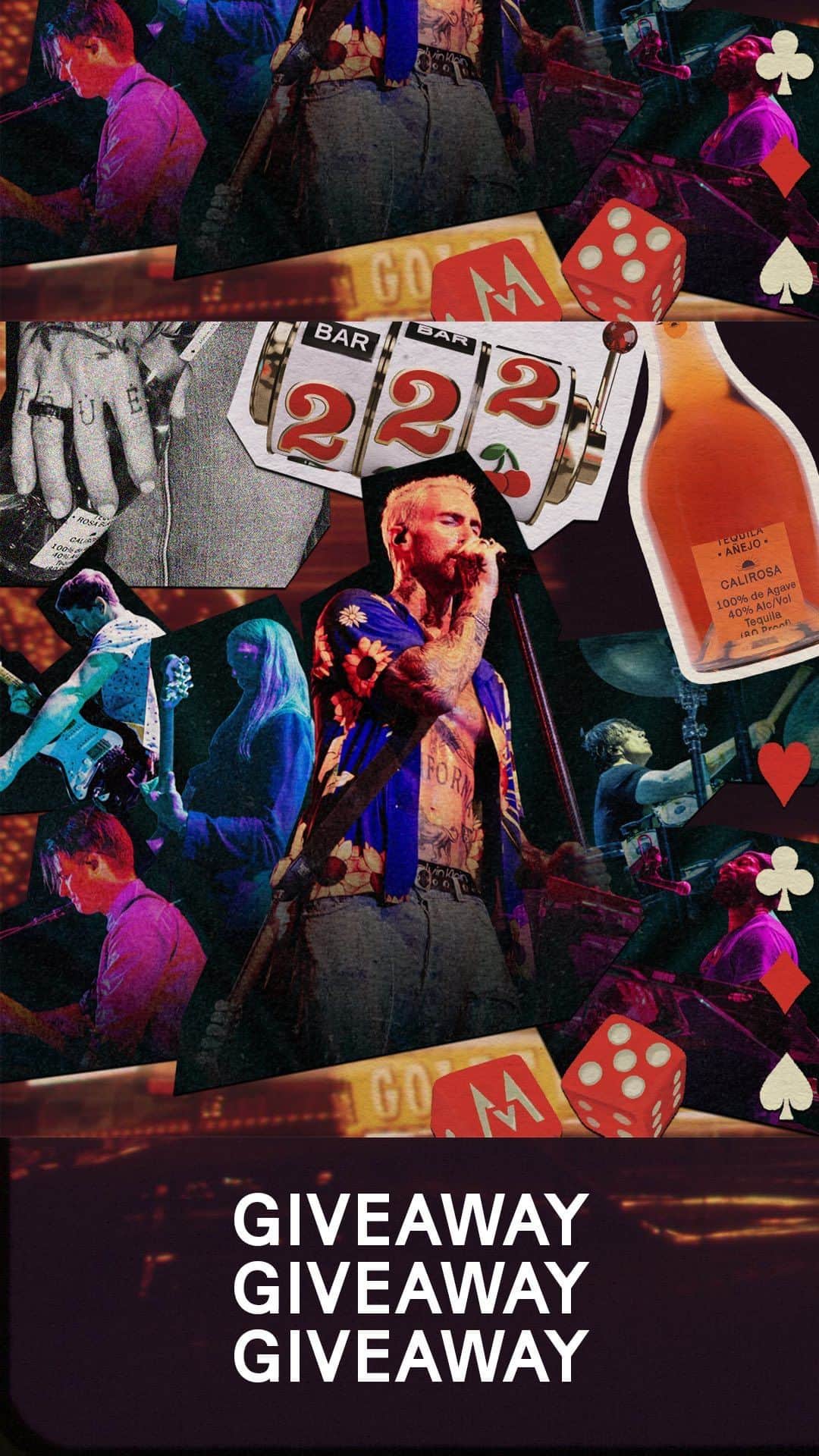 Maroon 5のインスタグラム：「What happens in Vegas, doesn’t need to stay in Vegas! In support of M5LV The Residency, @calirosa and @maroon5 are teaming up for our biggest giveaway yet.⁠  1 lucky winner will win:⁠ 🎲 2 tickets to M5LV The Residency @parkmgm⁠ 🎲 A signed M5LV Poster from @Maroon5⁠ 🎲 M5LV merch from @maroon5⁠ 🎲 Exclusive merch from @calirosa⁠ 🎲 Exclusive merch from @friendlyunicorn⁠ ⁠ Rules:⁠ -Must be following @calirosa & @maroon5 on Instagram⁠ -Like this post & tag a friend below in the comments⁠ ⁠ Giveaway ends 4/1 at 11:59pm PST. Contest open to U.S. residents only. No purchase necessary. One winner will be chosen at random and contacted via DM by our verified accounts(s) on 4/5/2023. Open to US residents only; must be 21 years or older. The giveaway is not affiliated with Instagram. ⁠  **GIVEAWAY CLOSED!**」
