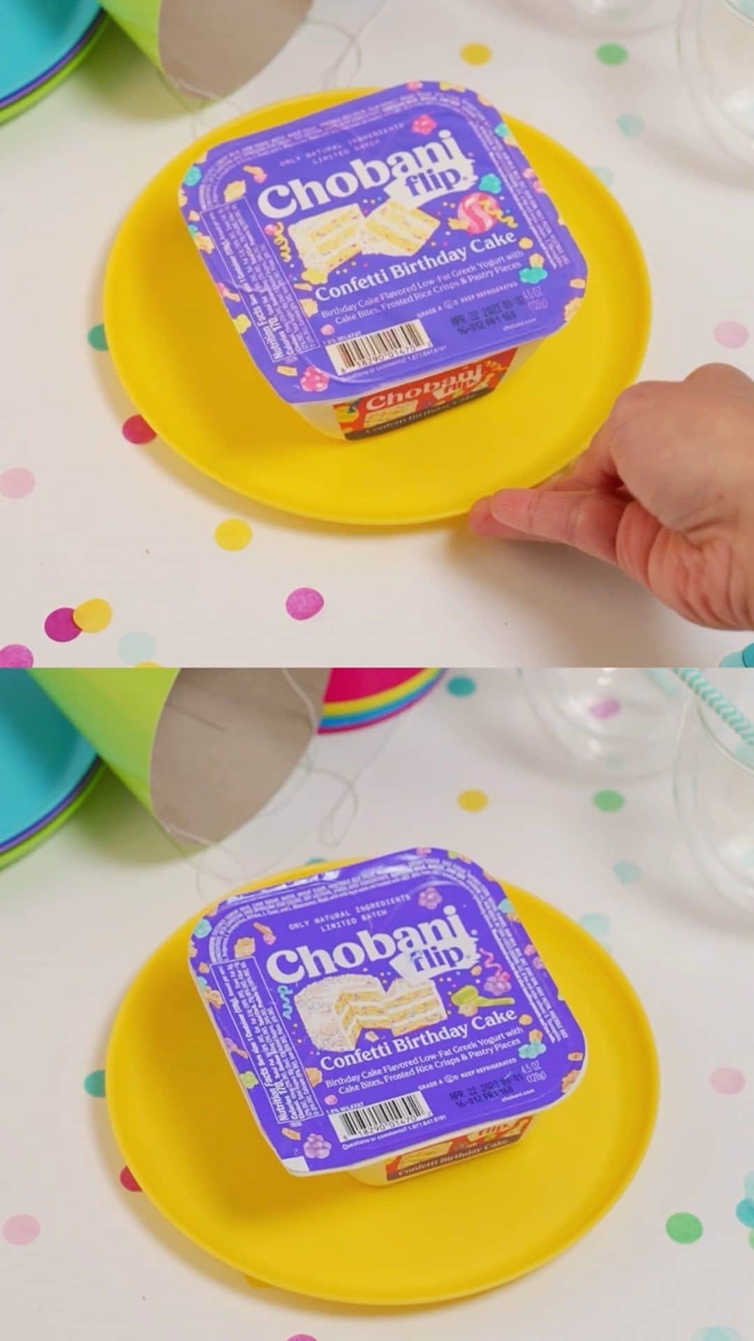Chobaniのインスタグラム：「Is it #cake? It’s our newest flavor, Confetti Birthday Cake. Happy birthday, everyone. 🎂」