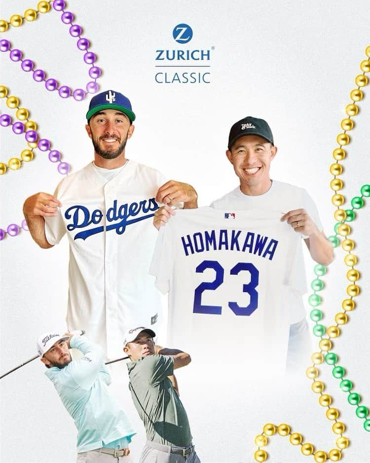 コリン ・モリカワのインスタグラム：「We’ve already hit a home run with our team name, meet Team Homakawa 👊🏼. Catch our debut at the @zurich_classic #ZurichClassic #TeamGolf #HOMAKAWA」