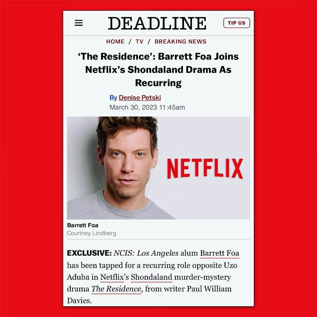 バーレット・フォアさんのインスタグラム写真 - (バーレット・フォアInstagram)「Big Announcement!  I’m thrilled to be the new First Gentleman of the United States in “The Residence“ — a modern madcap murder mystery on Netflix! (Think Knives Out meets Downtown Abbey meets the White House.) This cast! This script! This team!  Can’t wait.  #whodunnit? #netflix #shondaland」3月31日 7時11分 - barrettfoa