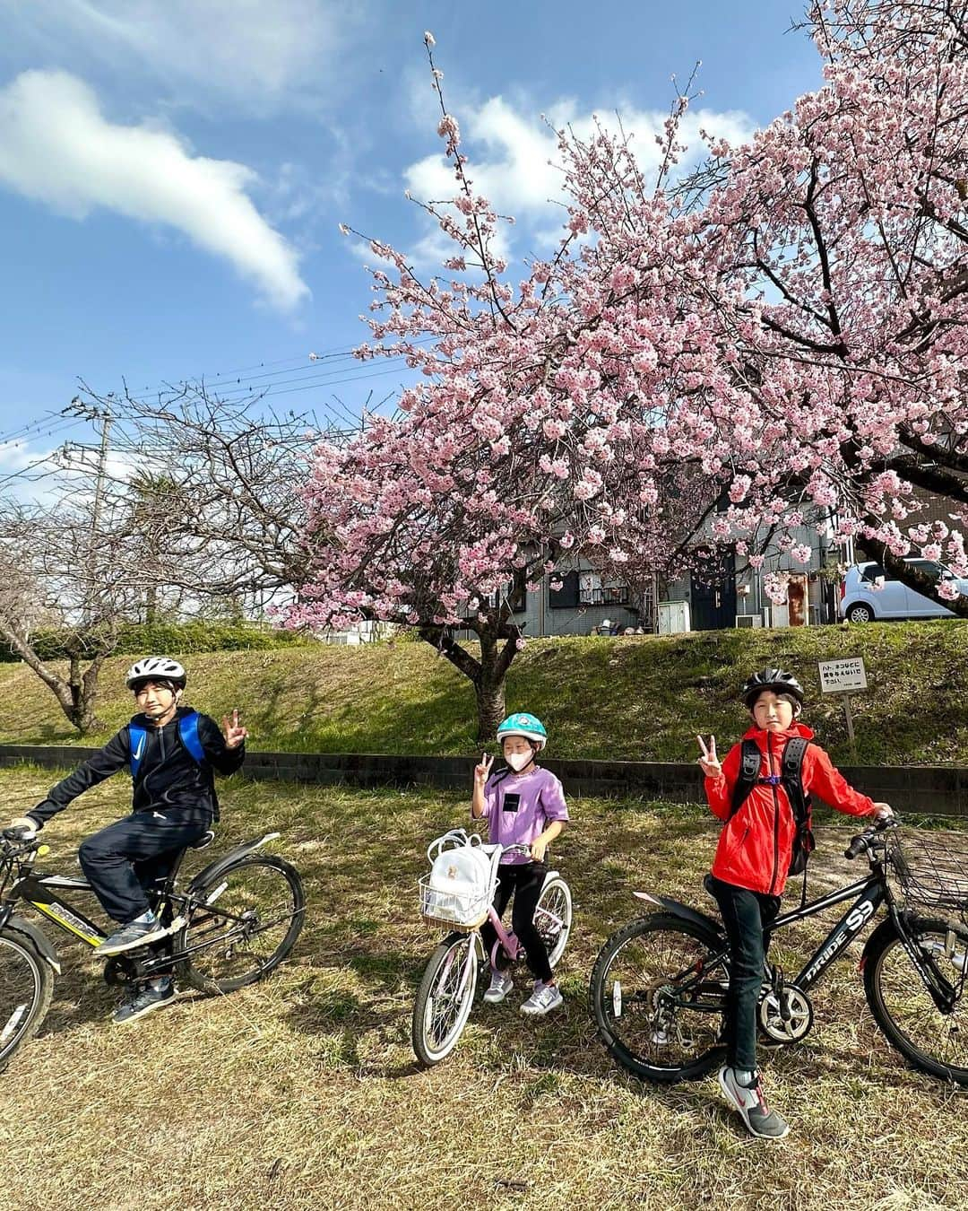 リナさんのインスタグラム写真 - (リナInstagram)「🗼🚲⛑  みんな知ってる！？ 令和５年４月１日から施行される改正道路交通法により、 全ての自転車利用者について 乗車用ヘルメットの着用が努力義務となるの👆  我が家の三兄妹も春休みを利用して 自転車の正しい乗り方やルール そして 乗車用ヘルメットを購入したよ👧👦  今回、 自転車保険のサービスを持つ au損保が実施する”自転車ヘルメット着用についての 促進シンポジウム supported by au損保”に 参加してきたので、シェアするね💡  年々自転車による事故が増えていると言う話を聞いて、 我が家では春休み前に家族で自転車の乗り方や ルールについて話し合いをしたところなの！  乗車用ヘルメット購入後、 家族で近くの公園やスーパーまでサイクリングに 行ったんだけど、 スーパーなどで自転車から離れる際、 ヘルメットを店内に持っていくべきか、 自転車カゴに入れておくべきか、とっても悩んだの！  乗車用ヘルメットの努力義務が施行した後、 このようなお悩みが出てくるんじゃないかなぁって思ってる😧 盗難防止用のヘルメットなどが普及したら、 より乗車用ヘルメットが身近になるんじゃないかな♪  私が住んでいる地区では、 小学生にヘルメット購入のための補助金が出るの！ 多くの地区で、このような補助金制度が導入されると、 乗車用ヘルメットの購入に対するハードルが下がるかもしれないよね！  また、 自転車走行のバーチャル体験ができたり、 自転車ルールをクイズ形式で出題し評価してくれる 東京都自転車安全学習アプリ（輪トレ）があるんだって！ 子どもと一緒にこのアプリで輪トレしたいなぁ🚲  子を持つママやパパだけでなく、 自転車に乗るすべての方に 大切な命を守るための乗車用ヘルメット着用が 広く知れ渡るといいなぁ✨ ...................................................... #au損保 #自転車 #ヘルメット#pr #乗車用ヘルメット #自転車マナー #小学生ママ #ママのお悩み #自転車通学」3月31日 19時52分 - 1010koki0218