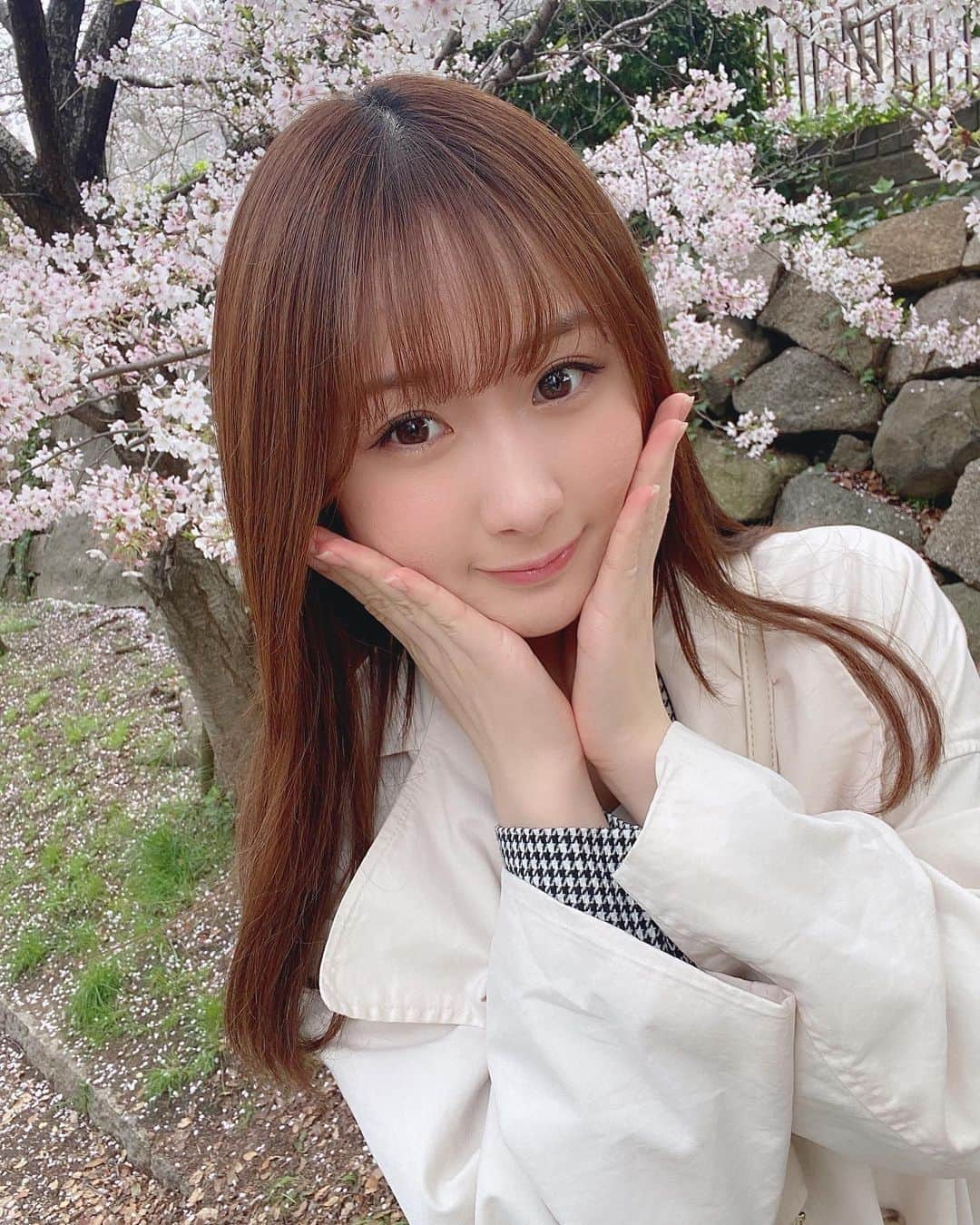 中野美来のインスタグラム：「桜見てきました🌸🌸 ⁡ ⁡ ⁡ ⁡ ⁡ ⁡ #4枚目の写真 #たまたま頭の上にのりました 🌸 ⁡ ⁡ #大阪城公園 #桜」