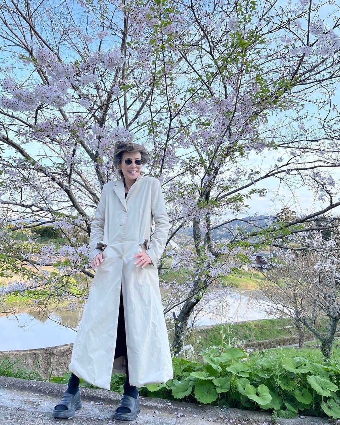 萬田久子のインスタグラム：「grandmaが仕上がるまでに桜の前で深呼吸〜🌸  『グランマの憂鬱』 2023年4月8日(土) 23時40分〜スタート！ 全８話放送予定 東海テレビ/フジテレビ系 @dodra_tokaitv   #フジテレビ  #土ドラ  #グランマの憂鬱 #満開の桜  #素敵な場所  #撮影順調  #萬田久子  #HISAKOMANDA」