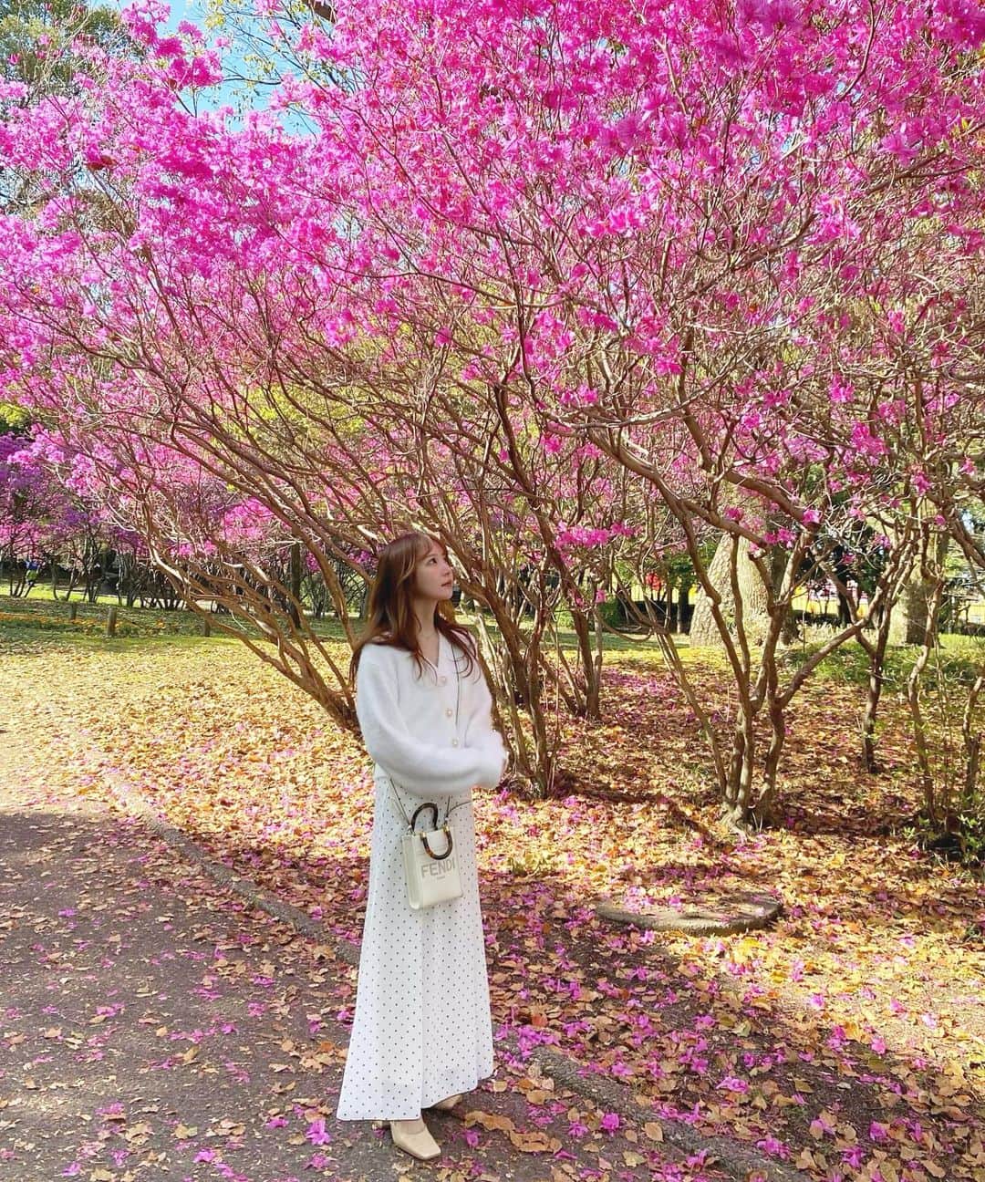 Moeka Takamatsuのインスタグラム：「♡ 桜の他にも色んなお花咲いてて綺麗だった🌸🌷🌼*･ . . . . . #別府公園#桜#お花見#お花見コーデ#春服コーデ#コーデ#ファッション#コーディネート#デートコーデ#プチプラコーデ#グレイル#カジュアルコーデ#低身長コーデ#ロングヘア#ヘアスタイル#サロモ#被写体#写真 #fashion#grl#hanami#sakura#hairstyle#makeup#love#selfie#selca#followme#instagood#like4like」