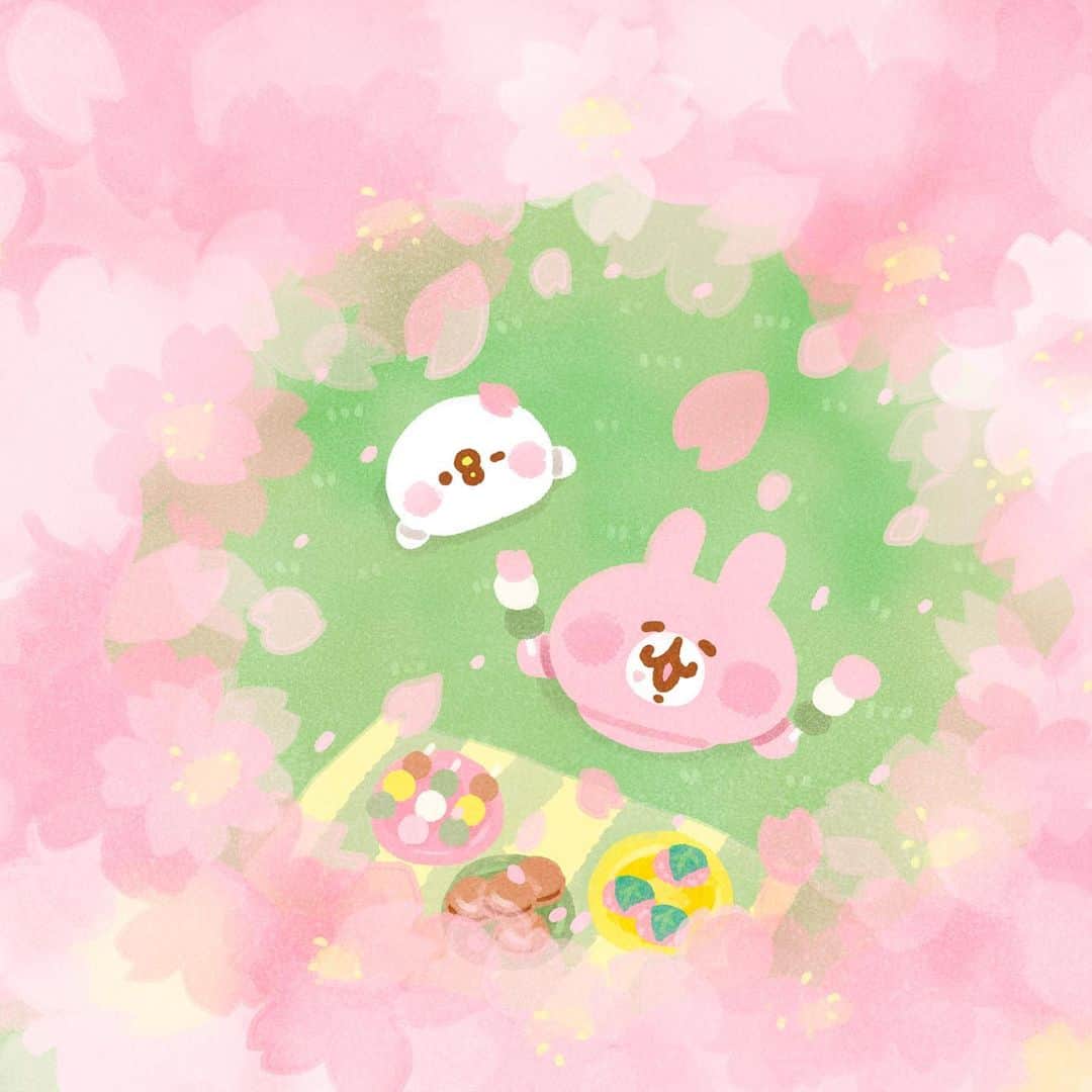 カナヘイのインスタグラム：「こちらが桜を見上げるとき □□□ □■□  #4月壁紙 #Illustration #making #タイムラプス #メイキング #kanahei #卡娜赫拉 #卡娜赫拉的小動物 #カナヘイの小動物 #桜　#お花見」