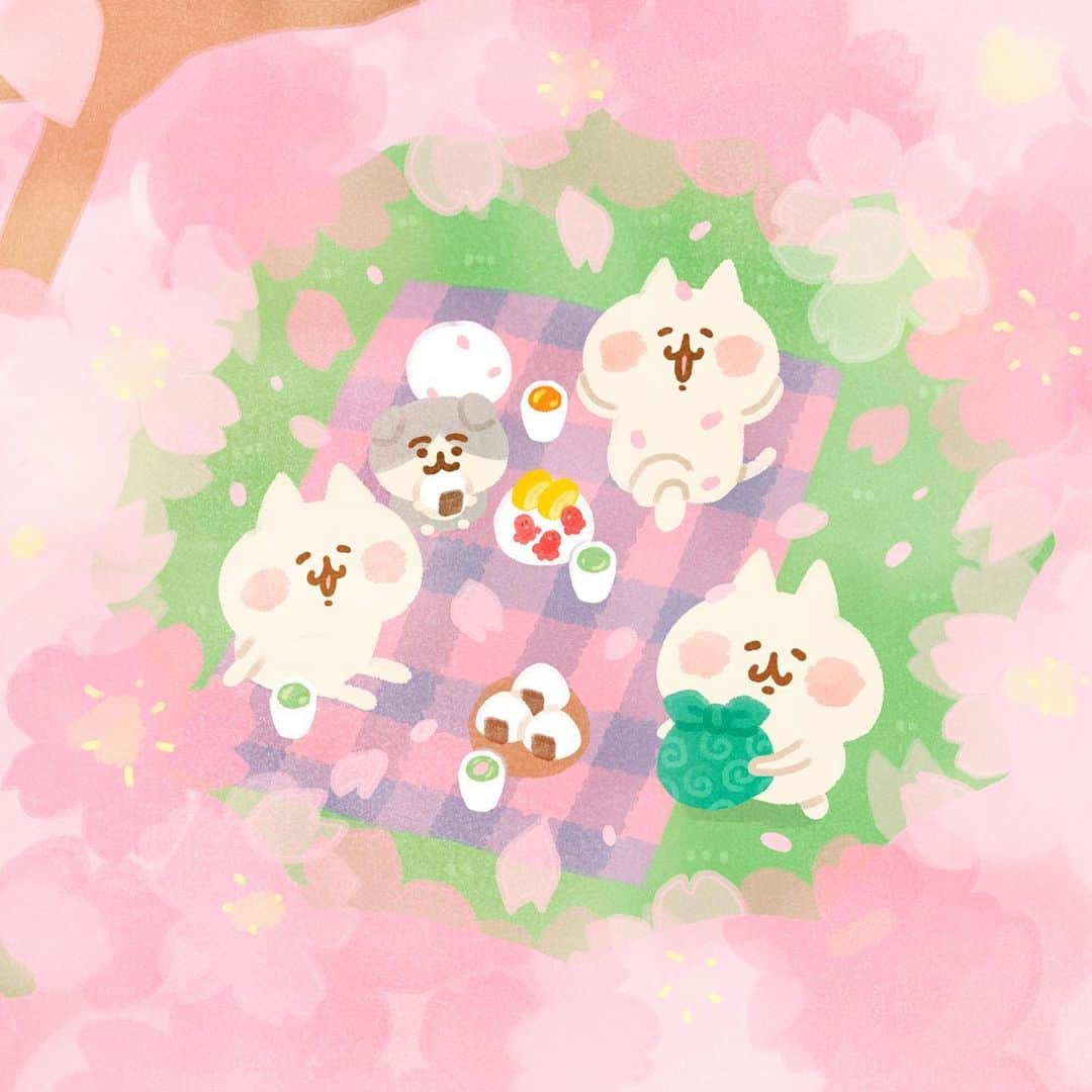 カナヘイのインスタグラム：「こちらが桜を見上げるとき □□■ □□□  #4月壁紙 #Illustration #making #タイムラプス #メイキング #kanahei #卡娜赫拉 #卡娜赫拉的小動物 #カナヘイの小動物 #桜　#お花見」