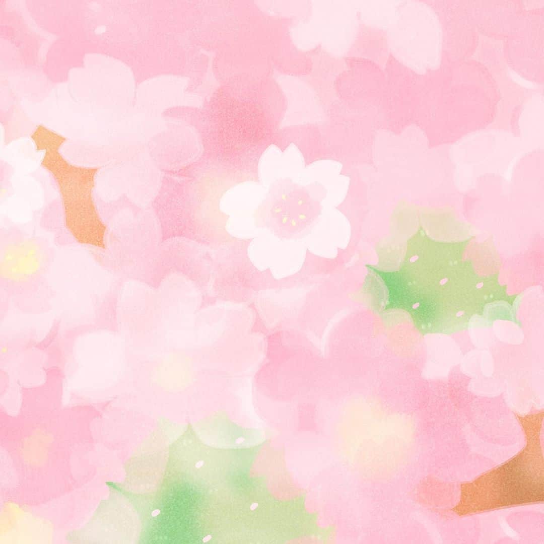 カナヘイのインスタグラム：「こちらが桜を見上げるとき □□□ □□■  #4月壁紙 #Illustration #making #タイムラプス #メイキング #kanahei #卡娜赫拉 #卡娜赫拉的小動物 #カナヘイの小動物 #桜　#お花見」
