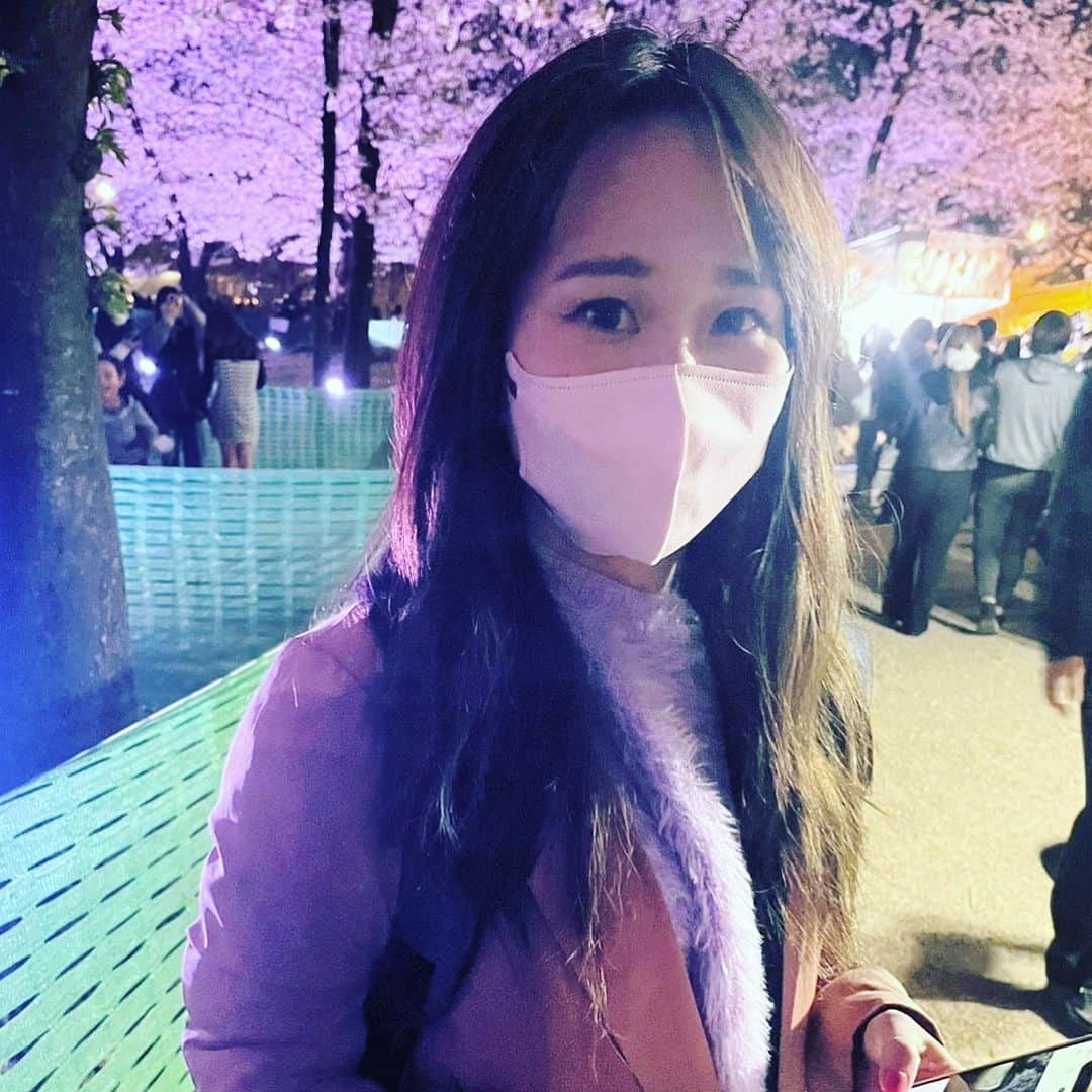 Arisa Nanaseさんのインスタグラム写真 - (Arisa NanaseInstagram)「【夜桜🌸】鶴舞公園🦋✨ 今年はお花見解禁ということで、めちゃくちゃたくさん人いたよ！ フードトラックもたくさん出ててお祭りみたいでした😊 アイビーは桜より菜の花の方が好きみたい(食べたがる…) 名古屋といえば、鶴舞公園が便利でお花見の名所です。特に夜はライトアップされるのがいいよね💡 他にも、名城公園・庄内緑地・平和公園・東別院なんかがお花見としては有名どころ🌸 夜桜は生で見るより写真で見た方がバエル気がしました✨ すぐ見れなくなっちゃうから間に合って良かった😍🌸 #花見　#鶴舞公園 #ミニピン  #犬がいる生活 #夜桜　#名古屋花見　#名古屋　#桜の名所　#ライトアップ桜」3月31日 16時07分 - arisa.nanase