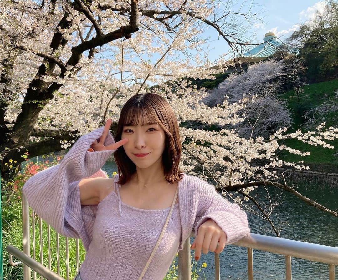 のインスタグラム：「ラジオ収録の帰りに寄り道して、武道館と桜と私🌸　　　　　　　　 　　　　　　　　　　　　　　　　　　 皆さんは今年お花見しましたか？？　　　　　　　　　　　　　 　　　　　　　　　　　　　　　　　 　　　　　　　　　　　　　　　　　　 #桜 #さくら #花 #花見 #お花見 #春 #武道館 #九段下 #千鳥ヶ淵 #東京 #ラジオ #カーディガン #ニット #春服 #コーデ #服 #ファッション #リリーブラウン #sakura #flowers #spring #japan #tokyo #fashion #lilybrown #ootd」