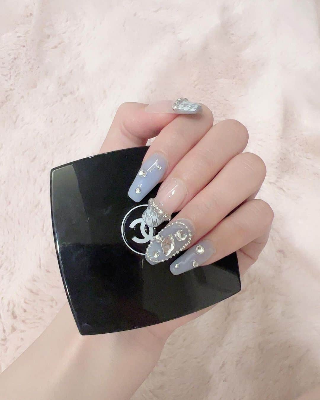 のインスタグラム：「#千鳥柄ネイル#水色ネイル ＃ネイル#福岡ネイル#福岡ネイルサロン」