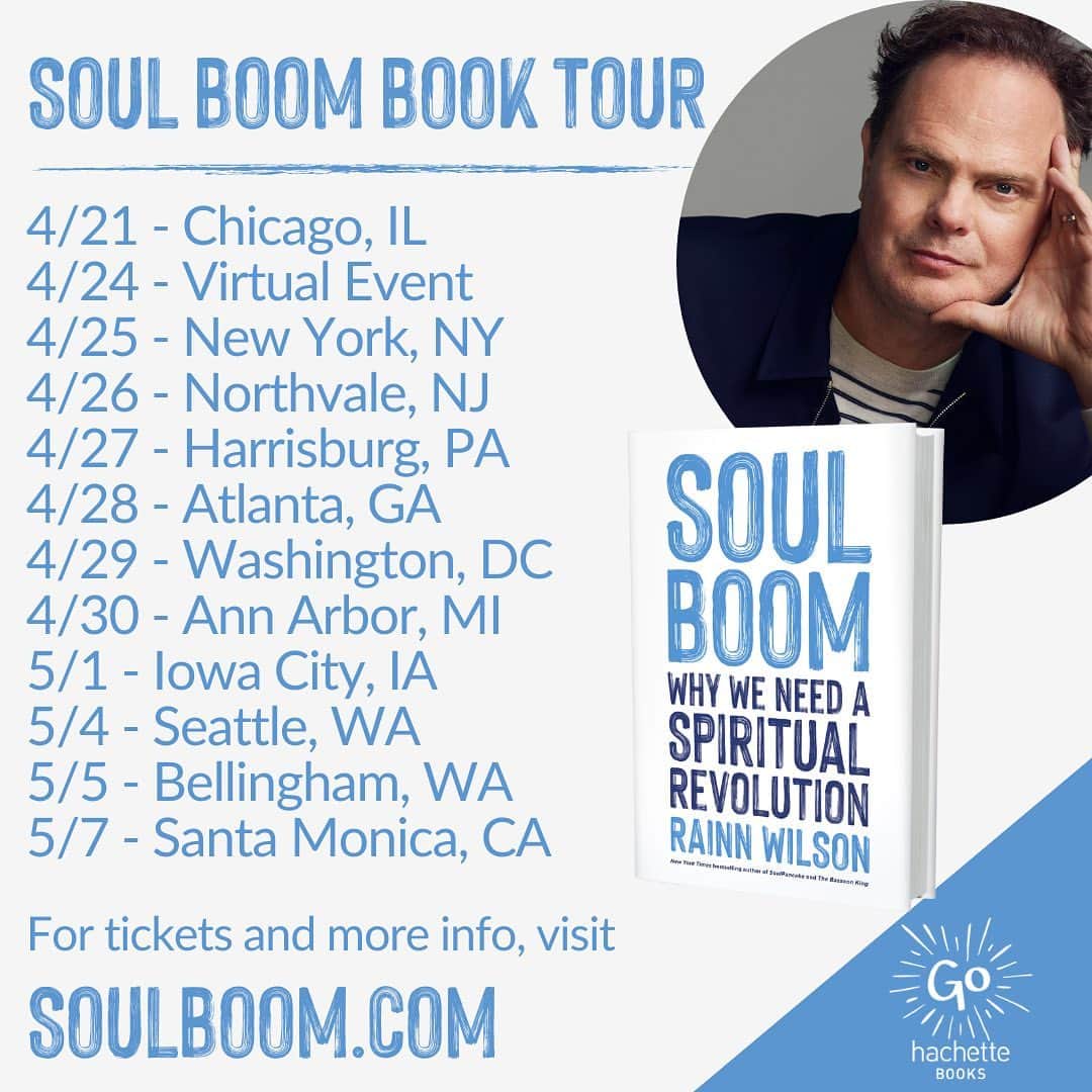 レイン・ウィルソンのインスタグラム：「The SOUL BOOM Tour is coming! Go to SoulBoom.com to get tickets and your copy of the book at each event. I can't wait to see you there! @soulboom」