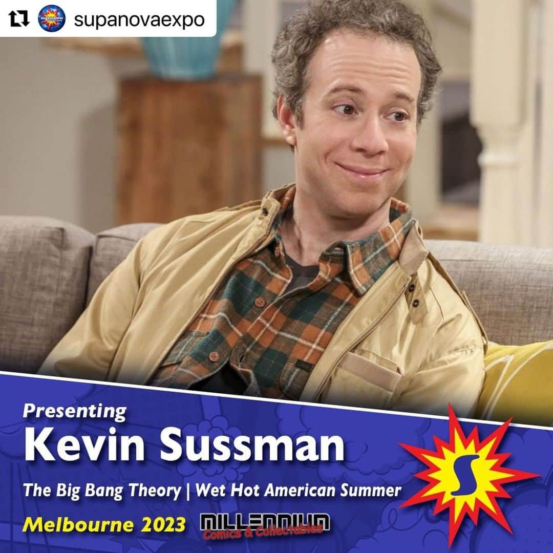 ケヴィン・サスマンのインスタグラム：「Australia, here I come! ・・・ From his comic store to ours, please welcome @kevsussman as he joins us as a Supanova 2023 - Melbourne exclusive thanks to the team at Millennium Comics & Collectables!  Best known for his role as Stuart Bloom, owner of the Comic Centre in The Big Bang Theory, Kevin's credits also include Ugly Betty, Wet Hot American Summer, and Better Call Saul among many others.   For more info, visit supa.fans/KSussman  #supanova #melbourne #melbnova #thebigbangtheory #bigbangtheory #uglybetty #wethotamericansummer #kevinsussman #convention #comiccon」