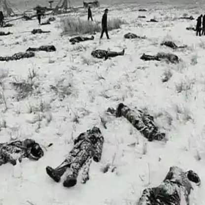 ウエストコーストチョッパーズのインスタグラム：「Disarm.  On the morning of December 29, 1890. 7th Cavalry Cavalry Commander James Forsyth demanded that the Lakota tribe surrender their firearms. As rifles were being turned over without issue. Some of the Sioux men started a Ghost Dance and began throwing dirt into the air, as was customary to the dance. Tensions among the soldiers increased. A few moments later, a Sioux man named Black Coyote refused to give up his rifle. It’s been reported that the Indian was deaf, had recently purchased the rifle, and was most likely unaware of why the soldier was demanding it. Regardless, the two began to skuffle and the gun discharged. The 7th Cavalry, opened fire on the Lakota. Along with weapons seized from the Lakota, they also used four Hotchkiss revolving barrel machine guns devastating the entire tribe, which had just peacefully handed over their weapons. The Sioux men, women, and children scattered, and the Cavalry pursued them. Dead bodies were later found three miles from camp. Once the firing ended, some two hours later, an estimated 300 Native Americans lay dead in the snow, at least half of them women and children. Those that didn’t die immediately froze to death during the oncoming blizzard. Nearly a week later, on January 3, 1891, the Cavalry escorted a burial party to the banks of the Wounded Knee River and they buried 146 Lakota Indians in a single mass grave. Other bodies were found in the surrounding areas, and the estimated body count is between 250 and 300 Sioux.」