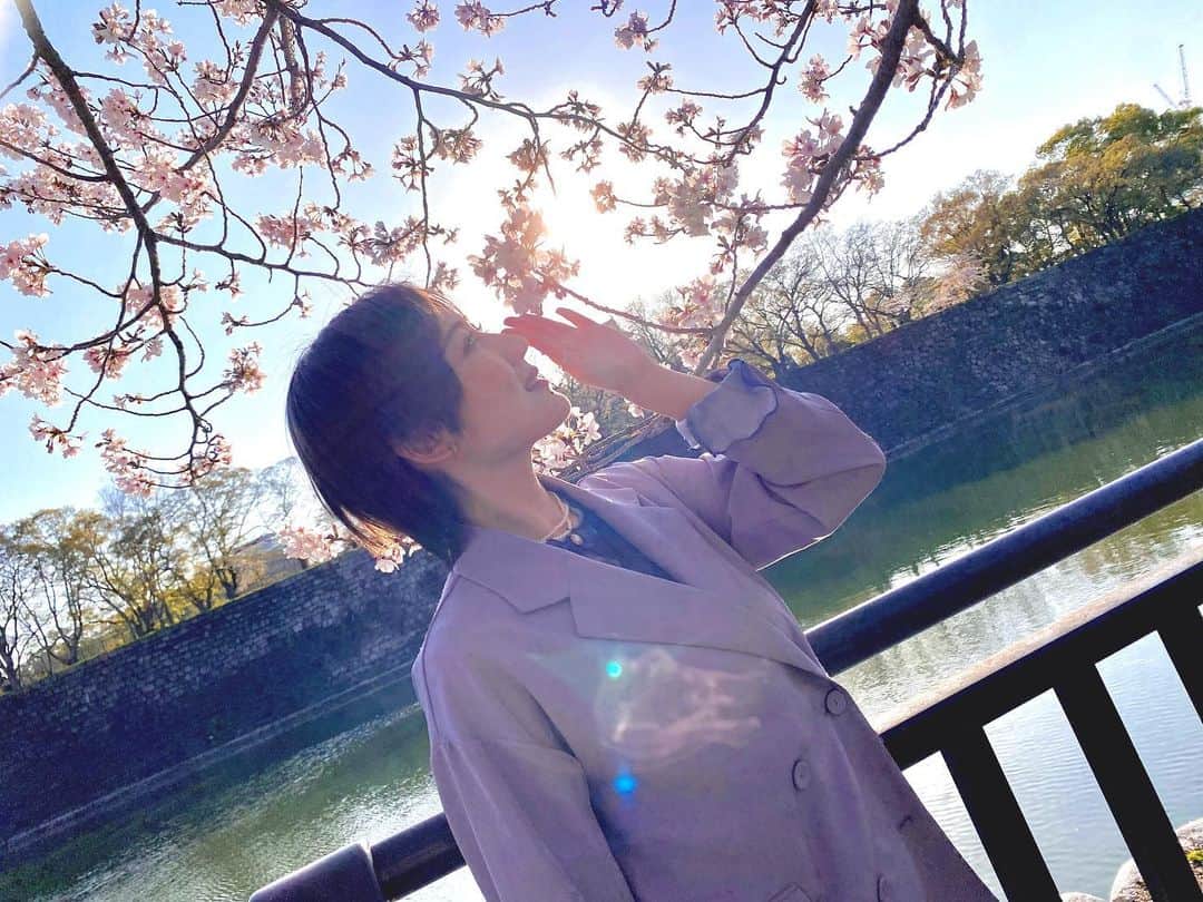 久代梨奈さんのインスタグラム写真 - (久代梨奈Instagram)「今年も桜の木というか、枝が頭に刺さりました😜嘘じゃないですわざとでもないです  2022年4月3日の投稿をご覧ください 昨年も同じような角度で写真を撮った際に刺さったみたいです  #桜　#大阪城」4月1日 16時45分 - rina.kushiro_official