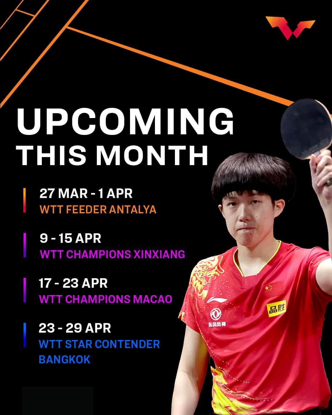 ITTF Worldさんのインスタグラム写真 - (ITTF WorldInstagram)「Are you ready for a thrill-filled April? 4️⃣🌟  Here's all the action going down this month with so much to look forward to! 🤩   #WTTYouthSeries #WTTFeederSeries #WTTStarContender #WTTChampions」4月1日 17時00分 - wtt