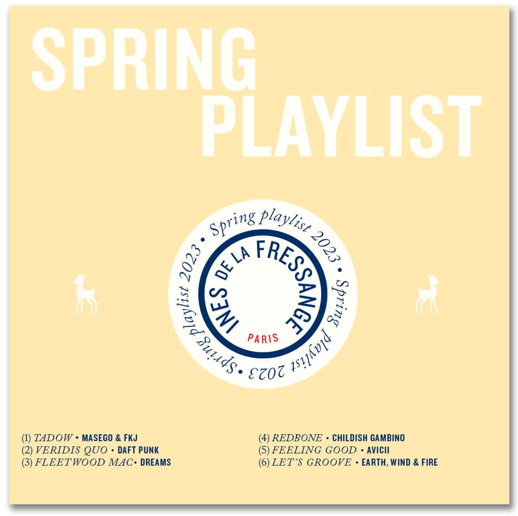 イネスドゥラフレサンジュのインスタグラム：「💫 PLAYLIST DE PRINTEMPS ! De la musique et de la bonne humeur, tous les jours : découvrez la playlist de l’équipe Ines de la Fressange Paris ! Et vous, quels sont vos morceaux favoris ? 🎵 - 💫 OUR SPRING PLAYLIST There's not a day when music doesn't resonate in the offices of Ines de la Fressange Paris 🎶 Check out the team's playlist! And you, what are your favourite tracks? 🎵  #inesdelafressange #inesdelafressangeparis #girlsinines #paris #parisianchic #parisianstyle」