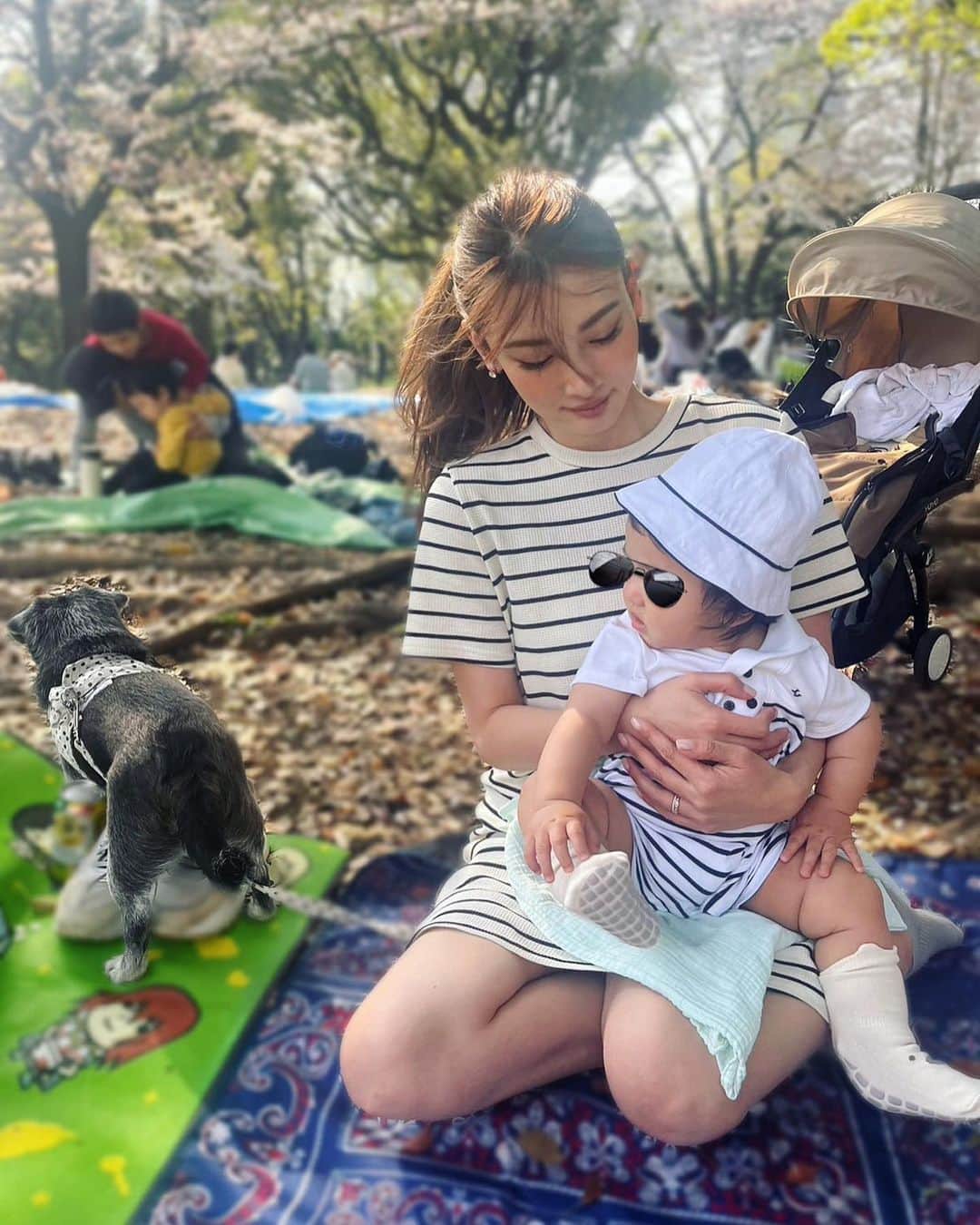 里海のインスタグラム：「今年のお誕生日は🎂 家族が増えて またいつもとは違うお誕生日を 迎えられました😌 お誕生日あけてお花見も🌸🌸 2023年の14回目のお花見も ぷーちゃんと過ごせて嬉しいです😌  20日先輩を威嚇する ビッグサイズの息子w  おしゃべりしたくて 「ぁああぁあああーーーー‼️」 って大きな声を出すんですが  百発百中で相手を 泣かせてしまいます😭  なんでだろう😭  #生後6ヶ月」