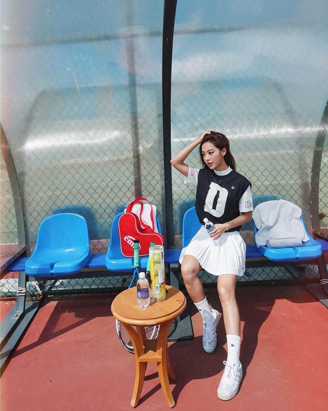 キム・ヒジョンさんのインスタグラム写真 - (キム・ヒジョンInstagram)「오늘은 테니스! Game day☀️ @doubleflag_official  #더블플래그」4月1日 19時50分 - kimheebibi