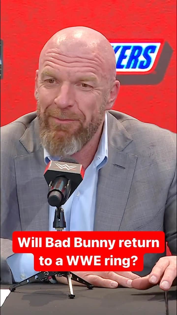 トリプルHのインスタグラム：「@tripleh says Bad Bunny has his number when asked if we can expect to see Bunny return to a WWE ring 👀 #WrestleMania」