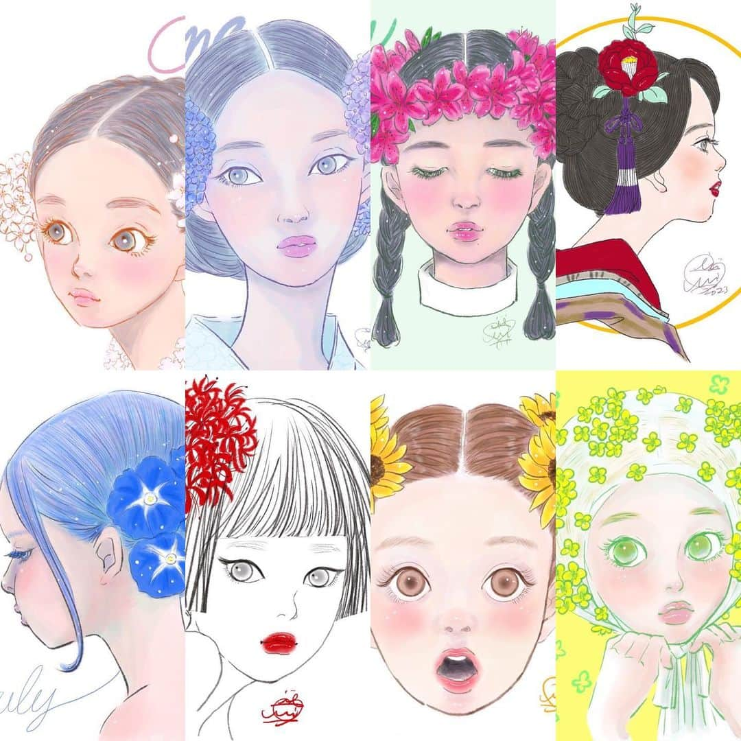 おおたうにさんのインスタグラム写真 - (おおたうにInstagram)「2022年4月から月初めに描いていた、「月のお花と女の子」たち。 昨年は「水彩っぽい感じ」を練習していました。  後4枚は別のタッチで描いたので、またこの感じで描いてみよーっと。  #calendargirl2022 #カレンダーガール #fashionillustration #outauni #outaunismygirl #おおたうに」4月2日 14時55分 - outa_uni