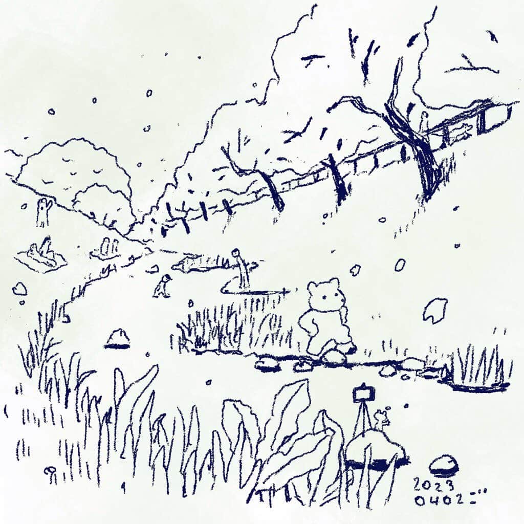 合田経郎のインスタグラム：「お花見をしました。 #週末スケッチ　#らくがき生活　#sketch #holidaysketch」