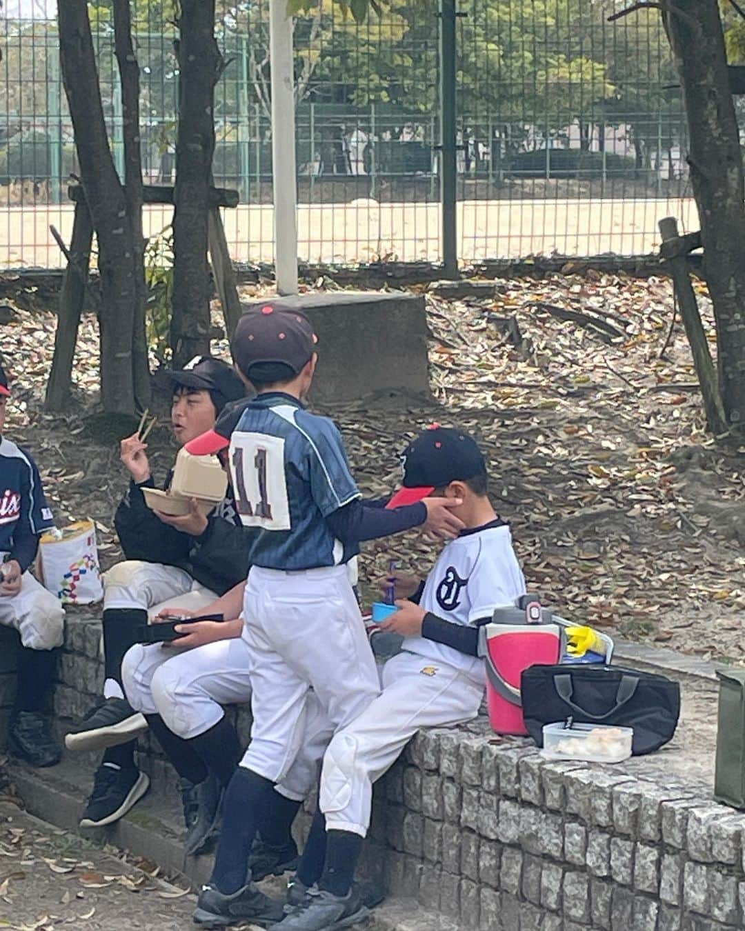 生島早織さんのインスタグラム写真 - (生島早織Instagram)「日曜日⚾️  いつものグランドで低学年チームの練習試合をすると言うので見学に⚾️  長男は1番打者❣️ 気分はヌートバー🇺🇸  次男は5番‼️  左打席に立つ次男。 1打席目三振。 （主審に三振したからベンチに戻る様に言われる） 2打席目　早く足を上げすぎてタイミング合わないながらも奇跡的にバットに当たり、ファーストまで全力疾走⁉️ 普段、トイレに走る時の方が速いけど😅 セーフをアピールするも、ファールだよ❗️ と、言われ打席に戻る😅  次男は、1週間分の笑いを与えてくれます❤️  長男は、初打席一塁打⚾️ 2打席目デッドボール💦  その後、盗塁する気満々の長男は、ヘンチコなスライディングをしてタッチアウト。 盗塁する事しか教えて貰ってない😅  最後の写真はランチタイム🍱  上級生がしっかりサポートしてくれます❣️  次男に関しては・・・ しっかり噛める様に、頬っぺたモミモミしてもらって〜🤣  お片付けも何もかもお手伝いして貰うらしい😅 ベンチにいても、全身触られまくり🤣 弟にしたい❣️ と、言って貰ってご満悦な次男😄  そりゃ、野球楽しいよね⚾️😄  声出しすると1人だけ2オクターブ位声が高くて🎵  ご飯は1番最後まで食べて🍱  誰よりもマイペース🤣  誰に似たのか本当に不思議😄❣️  #双子育児  #双子兄弟 #双子それぞれ #双子あるある #少年野球 #練習試合 #野球のルール #僕はヌートバー」4月2日 21時46分 - saori.ikushima