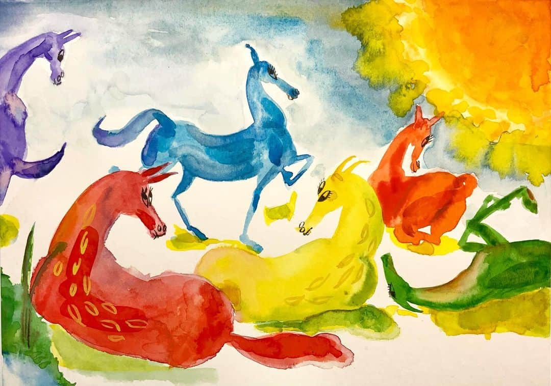 LiLi （矢野り々子）さんのインスタグラム写真 - (LiLi （矢野り々子）Instagram)「楽園 eden🐴  lili 16yrs old  #馬 #horse #楽園 #eden #art  #artwork  #illustration  #drawing  #watercolourpainting  #watercolor  #矢野り々子」4月2日 22時53分 - liliko.y