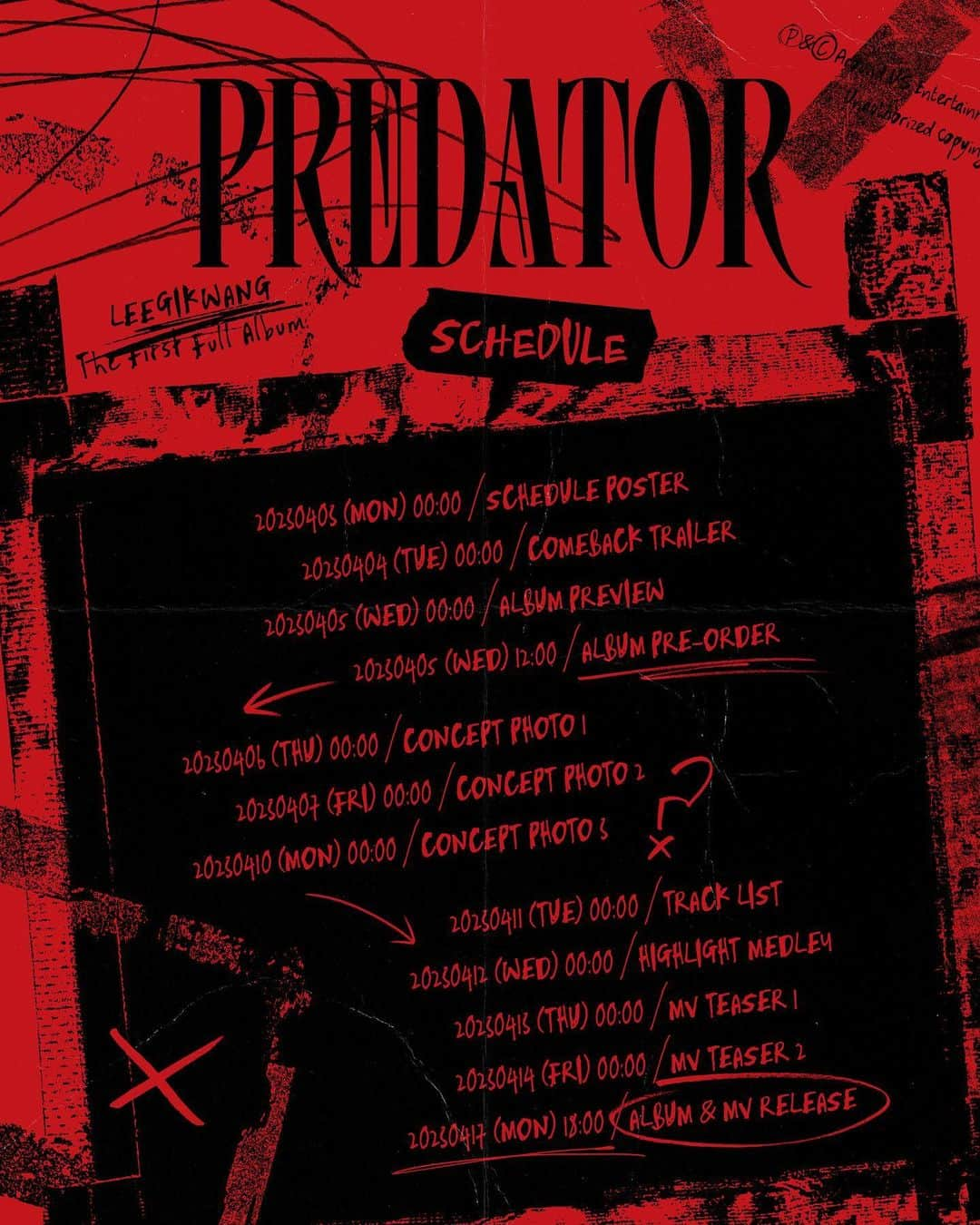 HIGHLIGHTさんのインスタグラム写真 - (HIGHLIGHTInstagram)「LEE GI KWANG THE 1st FULL ALBUM [PREDATOR] SCHEDULE POSTER 2023. 04. 17. 18:00  🔺 aroundusent.com  #하이라이트 #HIGHLIGHT #이기광 #LEEGIKWANG #PREDATOR #프레데터」4月3日 0時15分 - ent_aroundus