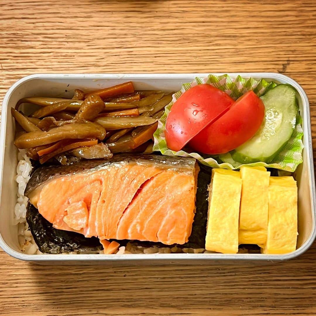 竹井亮介のインスタグラム：「2023年4月3日。 次女用、鮭の海苔弁。 #とっつぁん料理」